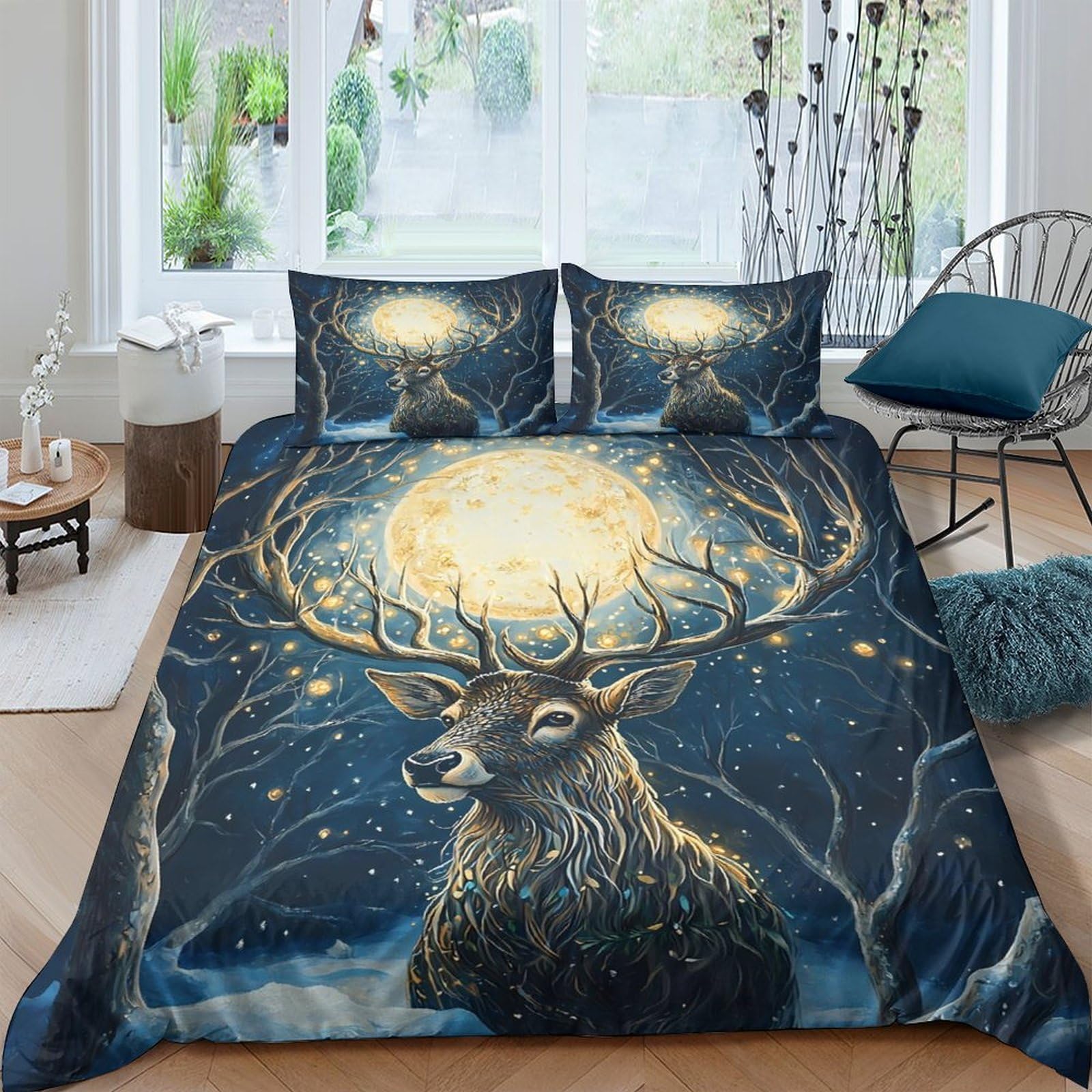 3D Printed Deer Forest Quilt Cover, Microfiber Duvet Cover Hidden Zipper