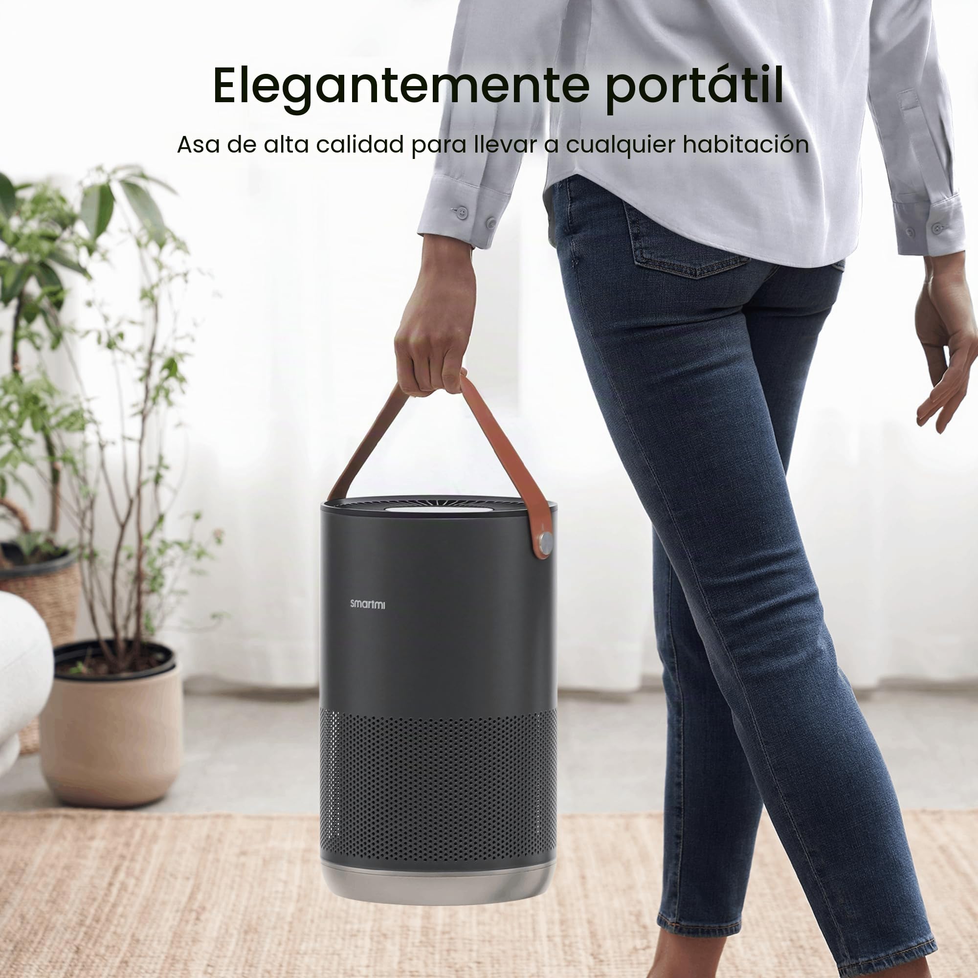 smartmi Purificadores de aire para el hogar, funciona con HomeKit Alexa, purificador de aire inteligente con mango, modo automático, 19 db, partículas de 0.08 µm capturadas, P1 gris oscuro