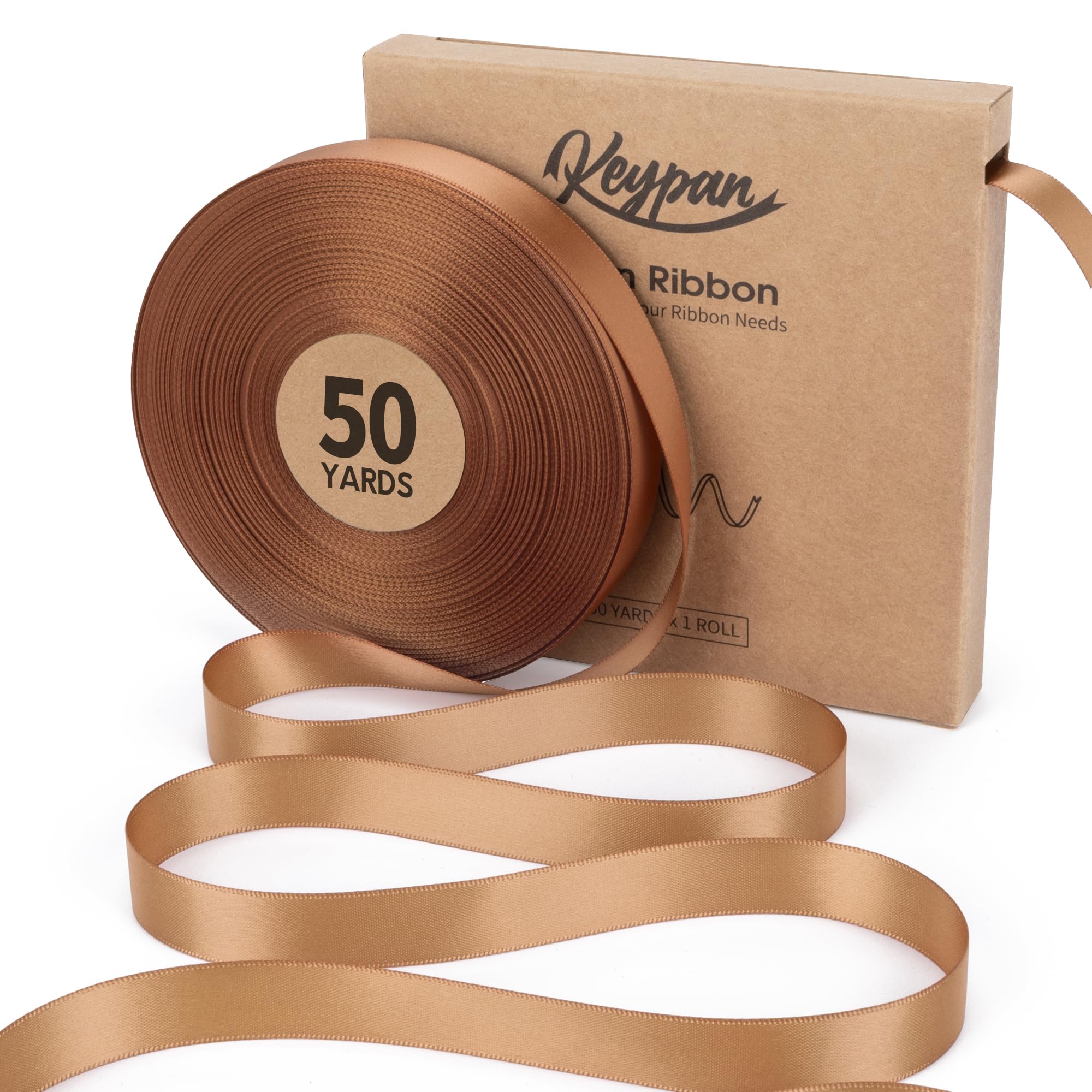 Keypan Brown Satin Ribbon 16MM x45.72M Double-Faced Thin Ribbons for Gift Wrapping Crafts Flower Bouquet Hair Wedding Paper Christmas Holiday Decor