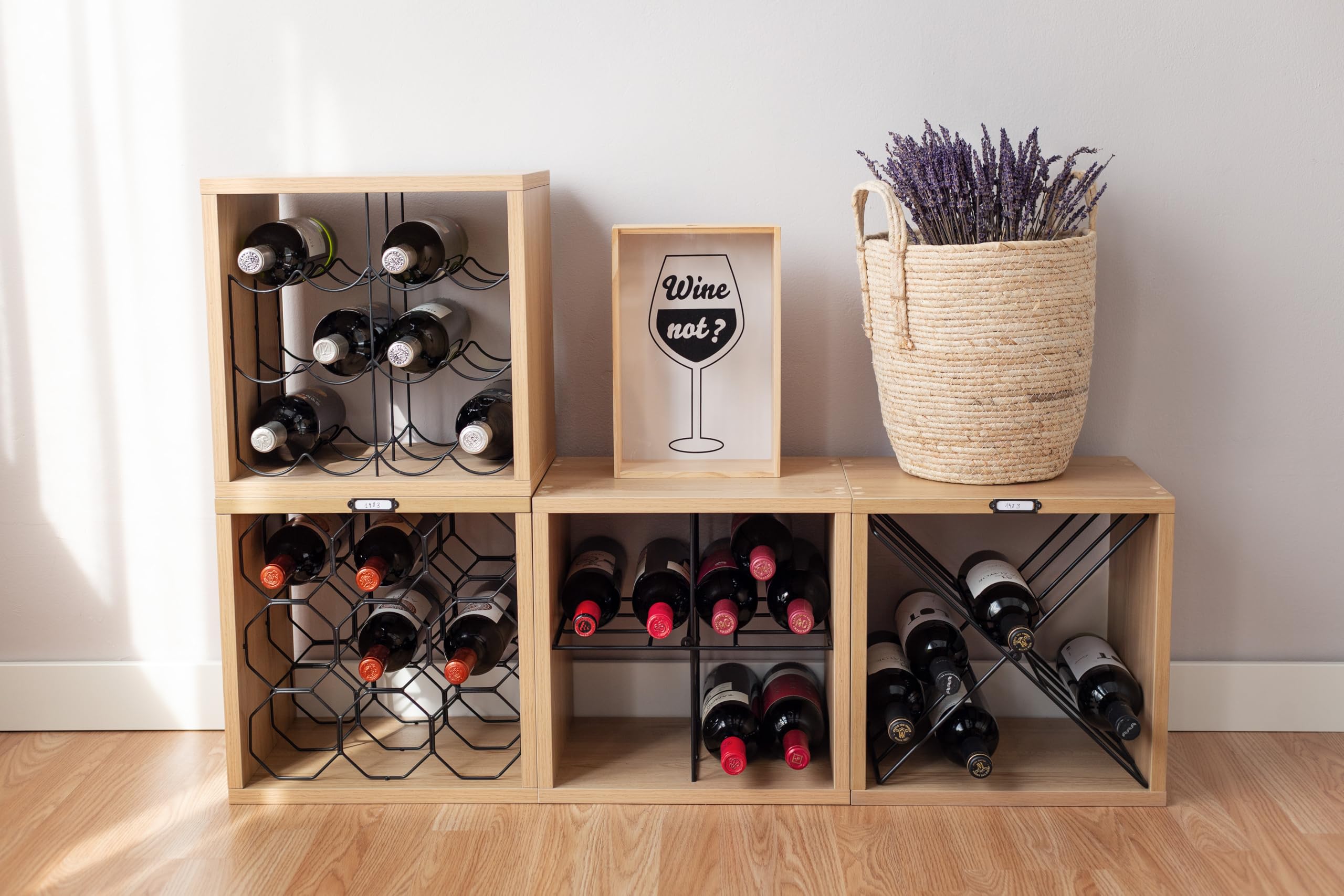 Compactor – Range Bouteilles empilable pour 12 Bouteilles, Coloris Bois Naturel et Croix en métal