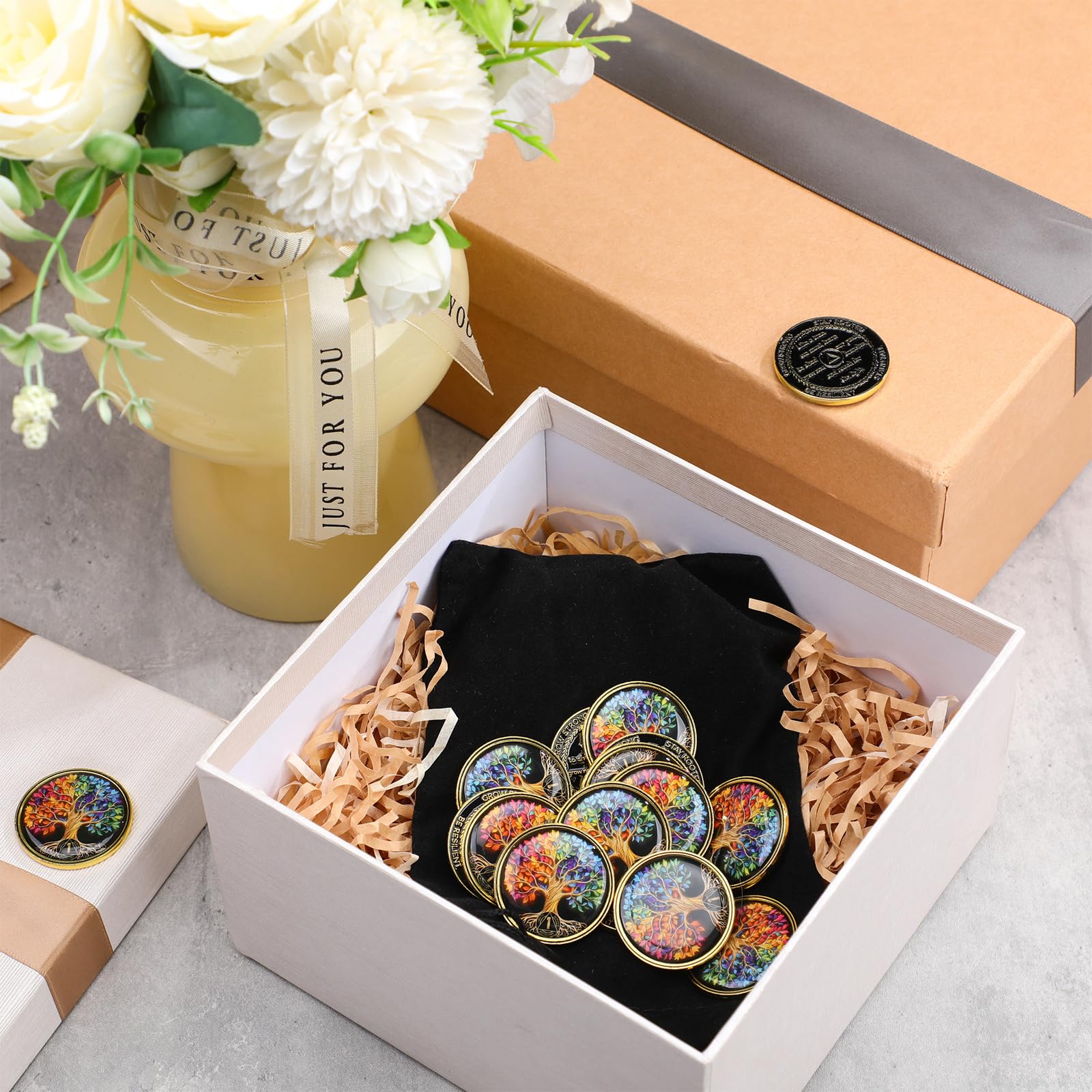 Landical 30 unidades de un año de sobriedad de árbol de monedas AA Chip Medallón AA Tokens Alcohólicos Anónimos Medallón Regalos para tu propio ser verdadero