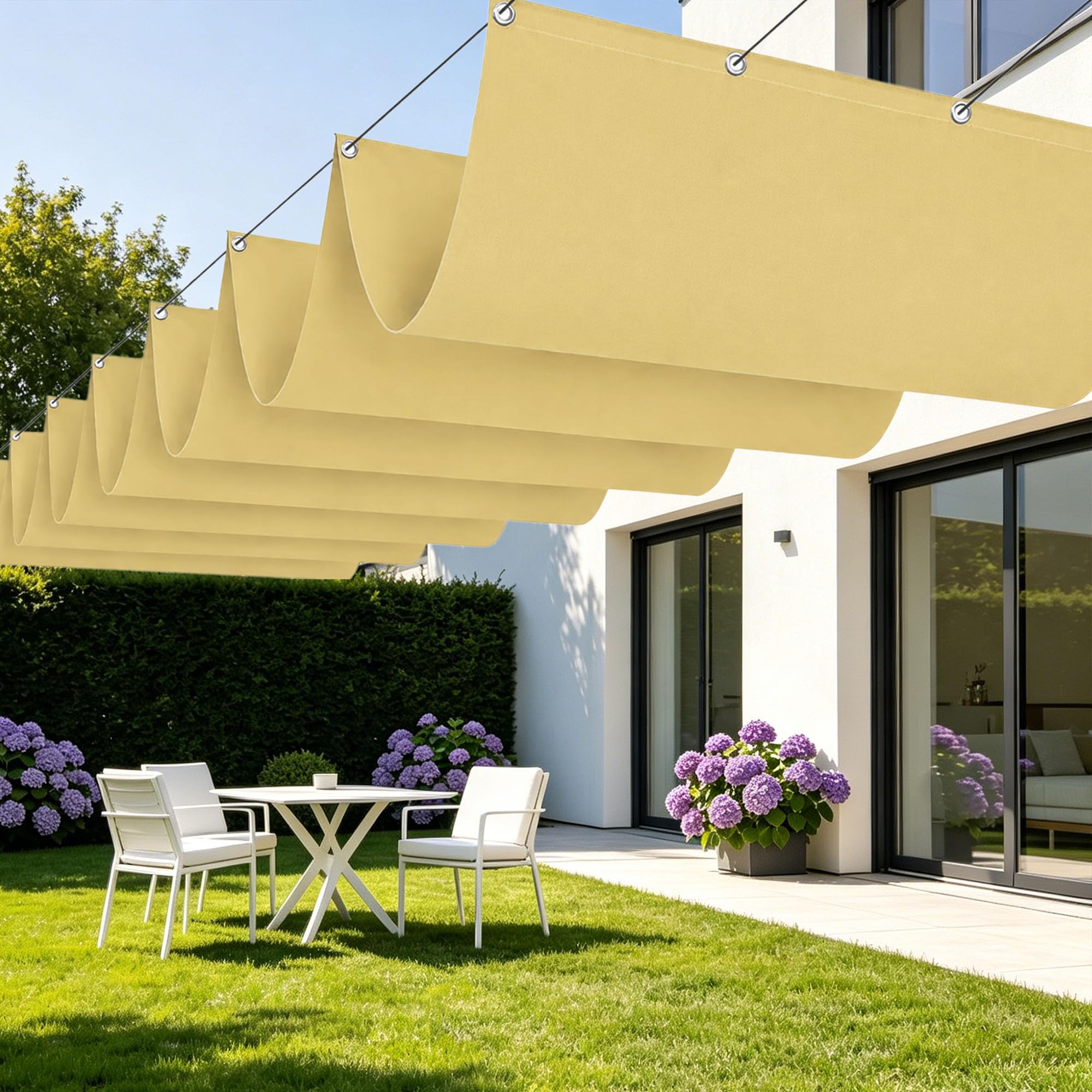 Voile d'ombrage rétractable vague 8x4m bâche imperméable sable