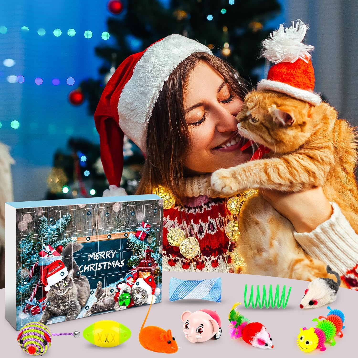 Cat Advent Calendar 2025, 24 PCS Interactive Christmas Toys for Indoor Cats Xmas Countdown Calendar with Feather Wand, Balls - Image 6
