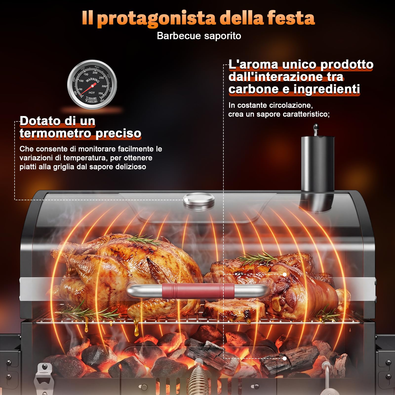 Devoko Barbecue Carbonella XXL, Grill a Carbone Portatile 71x43 cm con Termometro e Guanti