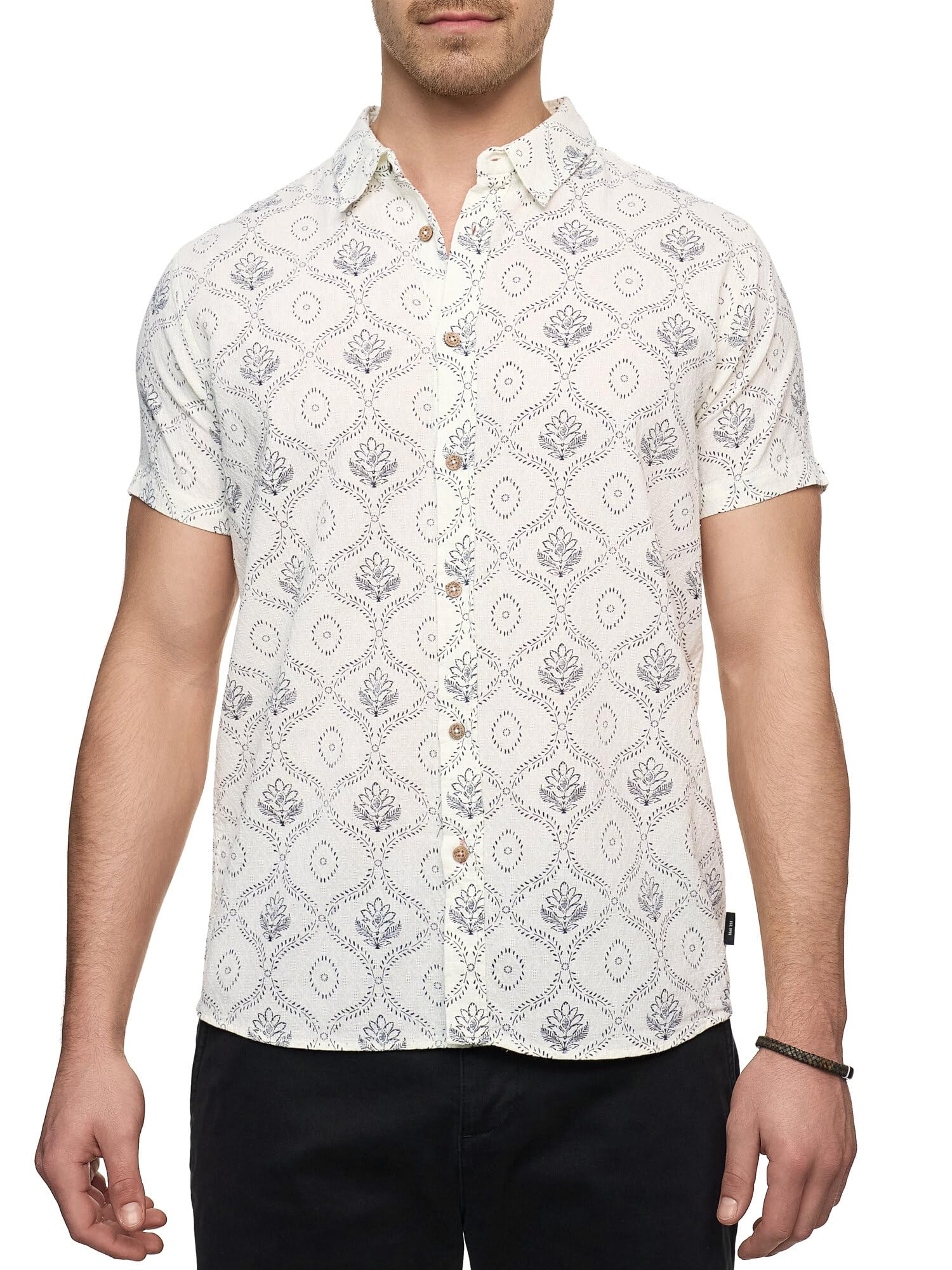 Indicode Camicia da uomo INCotta a maniche corte con motivo | Camicia da uomo con stampa camicia a maniche corte