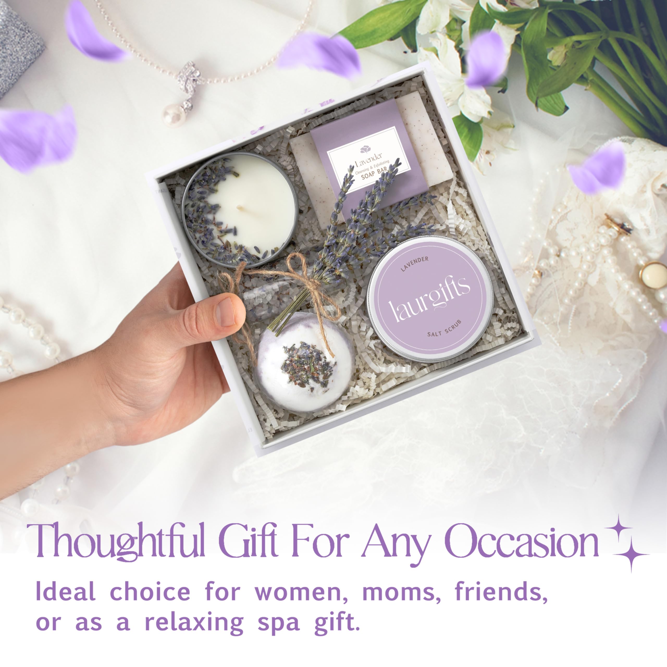 LaurGifts Geburtstagsgeschenk für Frauen, Lavendel-Geschenkset-Box – von holländischen Blumenfeldern inspiriertes Kerzengeschenk für sie, Arbeitskollegin, Weihnachtsgeschenkidee