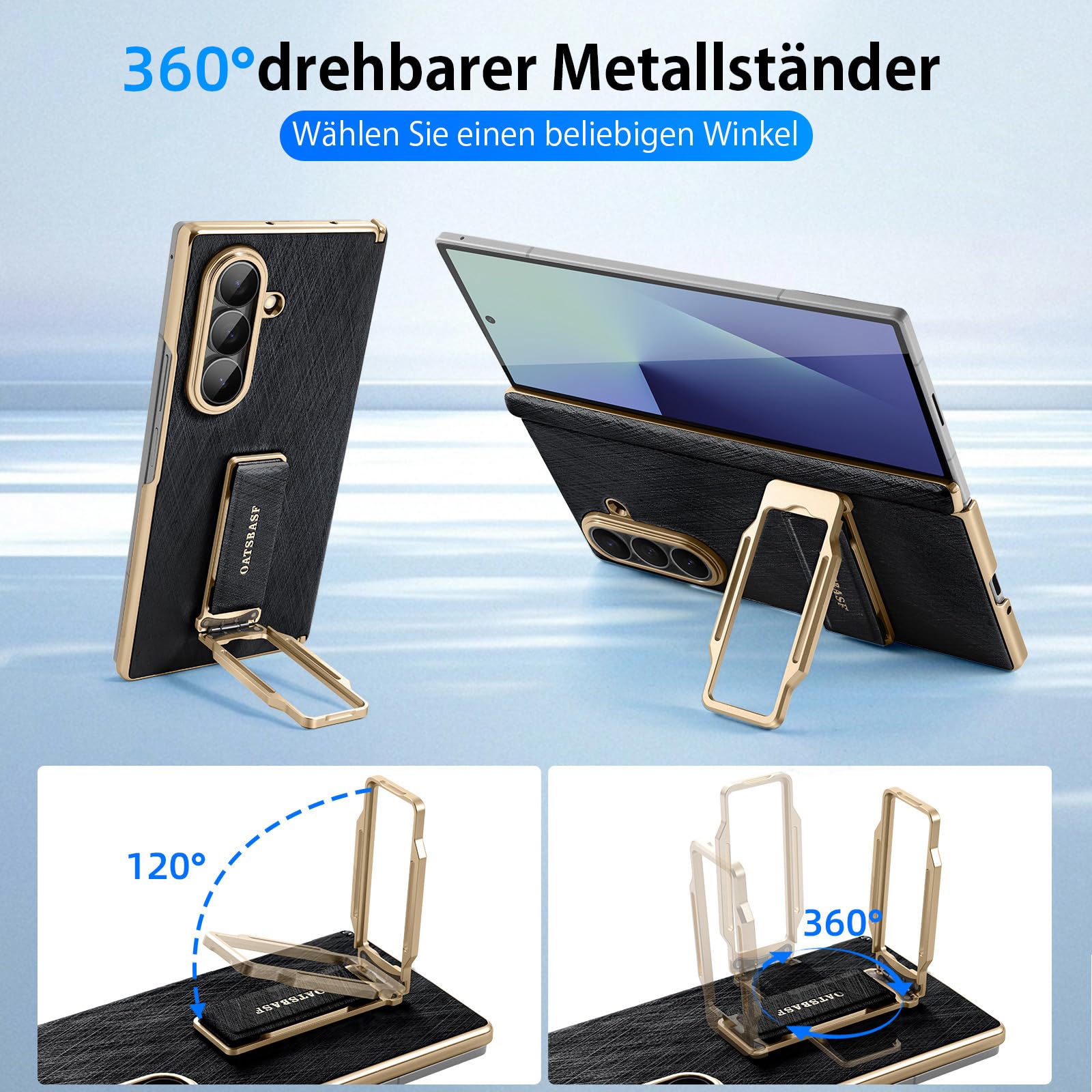 Custodia in pelle per Samsung Galaxy Z Fold 7, con supporto per dita, girevole a 360 gradi, protezione militare, resistente agli urti, antigraffio, per Z Fold7, colore: nero
