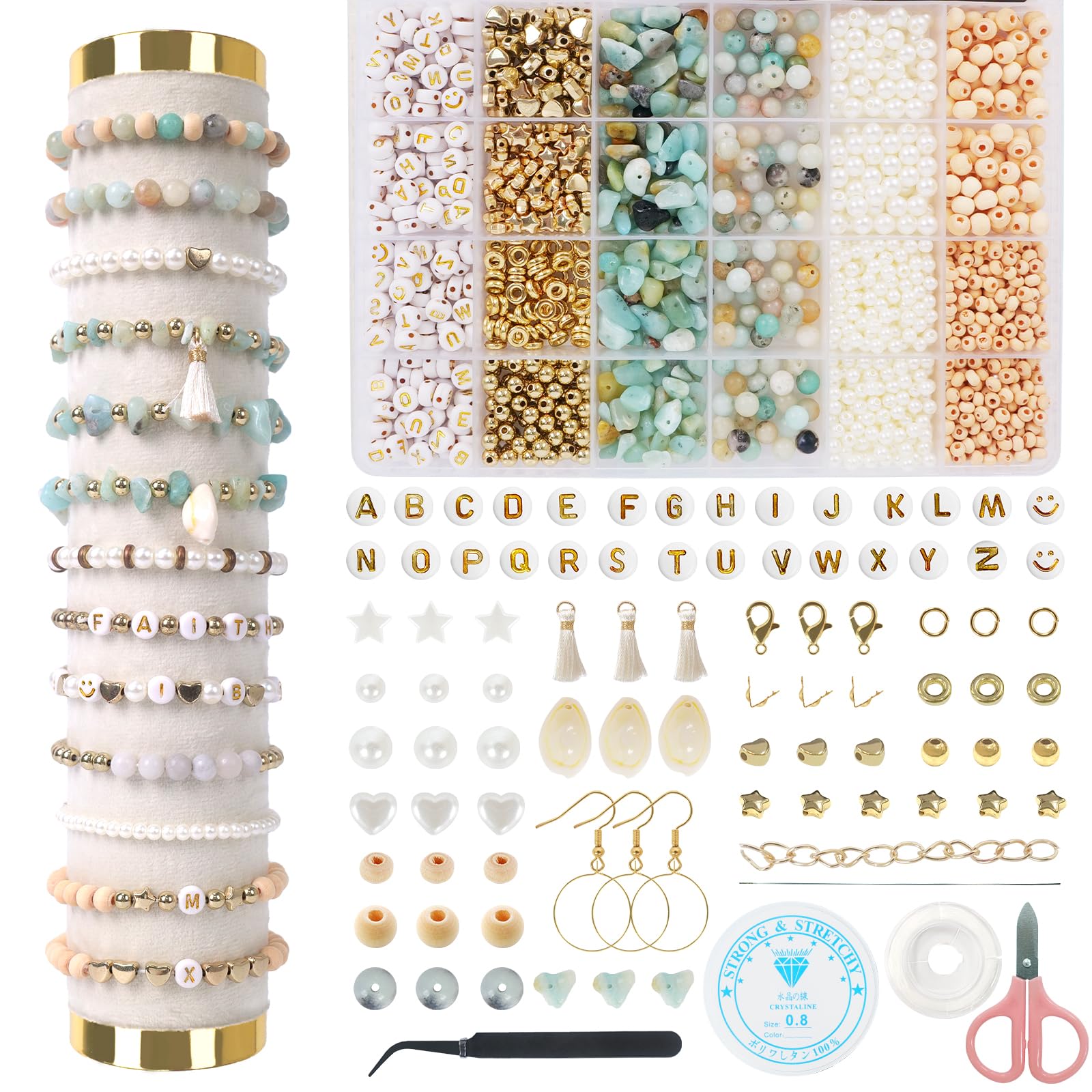 TOIPINIO - Kit para hacer pulseras, suministros para joyería, cuentas de piedra natural irregulares, para manualidades, pulseras de la amistad, collares y pendientes para adultos, amazonita