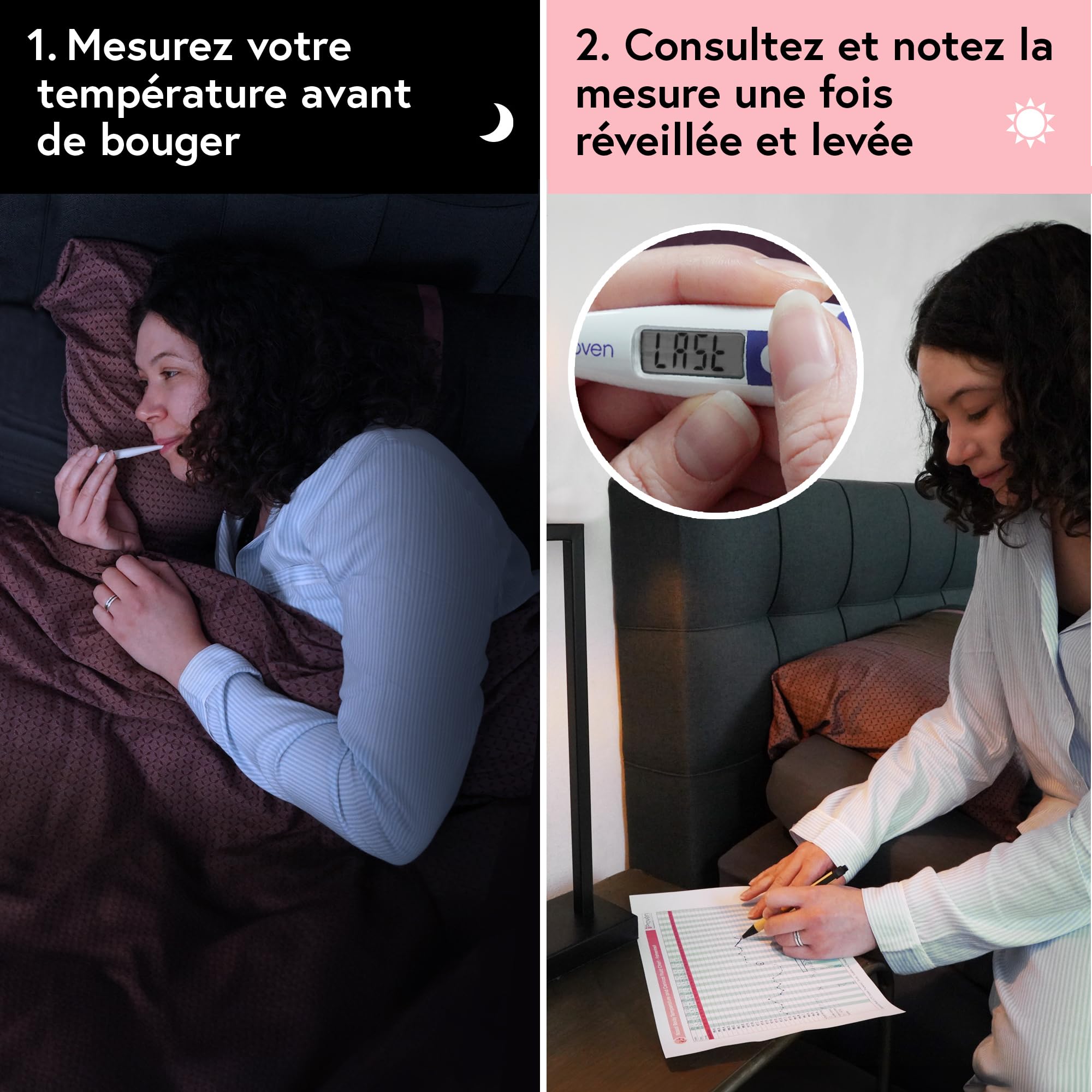 Thermometre basal ovulation – Thermometre double decimale, lecture rapide en 60 s, fonction mémoire, thermomètre basal pour suivi naturel de l’ovulation, BBT précis, thermometre symptothermie iProven