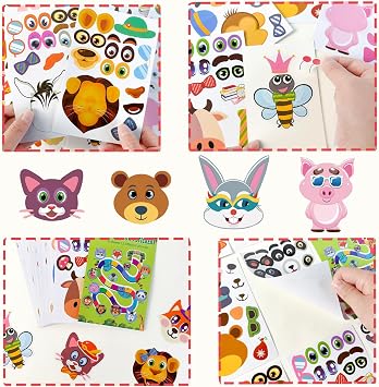 JSTHHTT 36 Pcs Multicolor Cartoon Animal Face Stickers for Children - Reusable, Indoor, Sticker Book