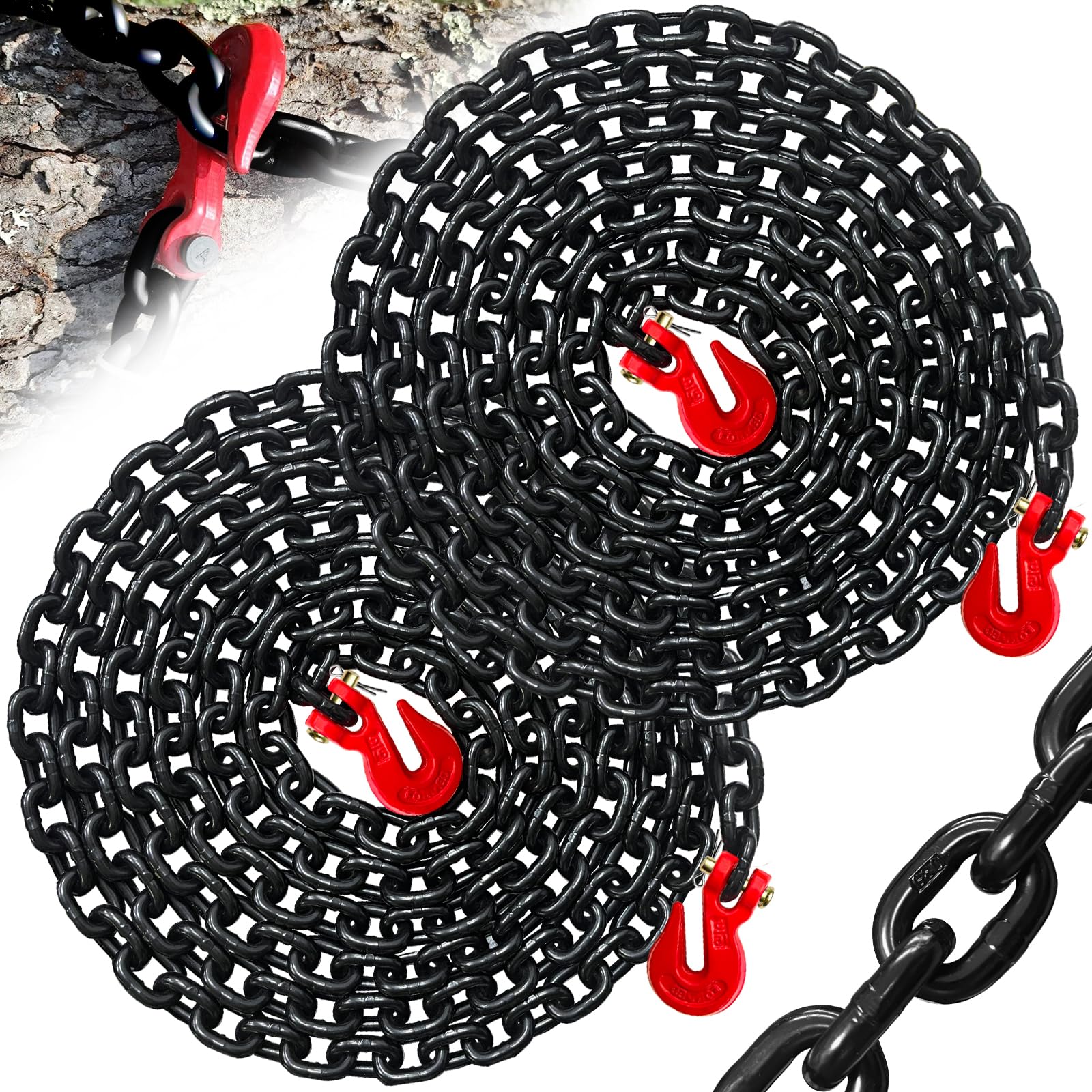 5/16" 15 FT Tow Chain|G80 Trailer Safety Chains with G70 Clevis Grab Hooks for Towing| Wll 4900 Lbs Load| Heavy Duty Chain for Tie Down&Logging&