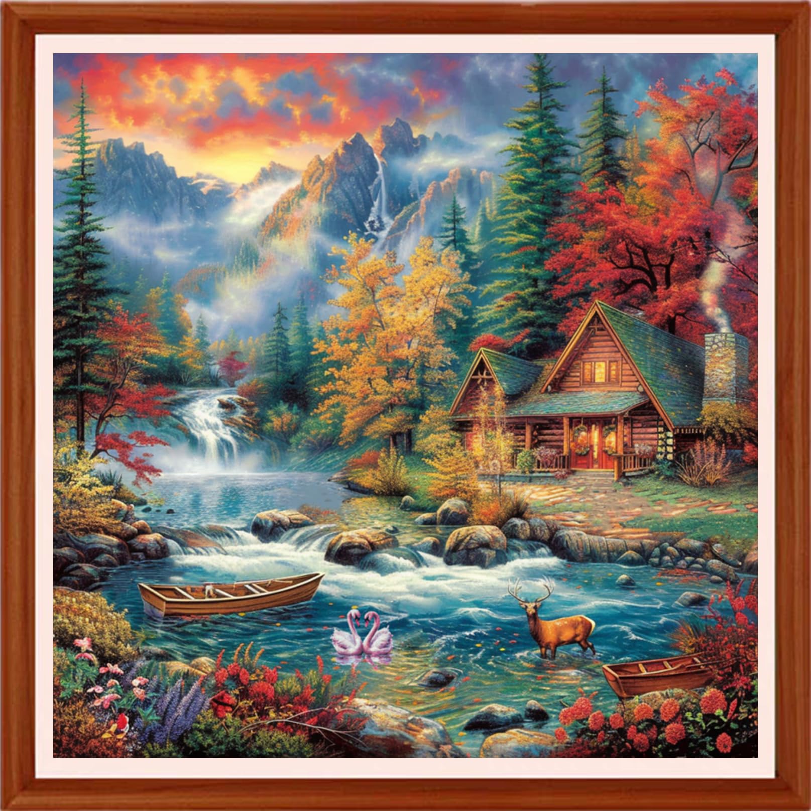 Hopeart Stamped Cross Stitch Kits for Beginner Embroidery Kits for Beginners Adults DIY 11CT Cross Stitch Patterns Needlepoint Kits Crossstitching Kits- Beautiful Scenery of Late Autumn 18x18 inchs