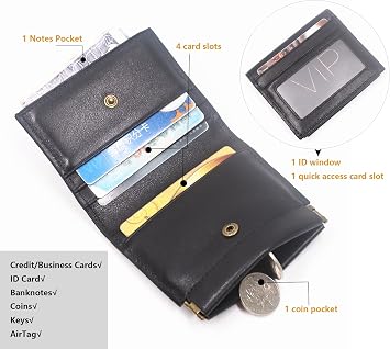 Leather Wallet for Men, Short Bifold Slim Men's Wallet with Squeeze Coin Pocket Card Holder ID Window, Top Grain Leather Mens Wallet with Gift Box (Black)