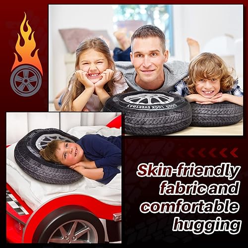 Miniatura 7 de Meooeck 2 Piezas Almohadas de Felpa de Rueda de Simulación 3D de 15.7 Pulgadas Neumático de Coche Almohada de Neumático Grande Suave y Gruesa