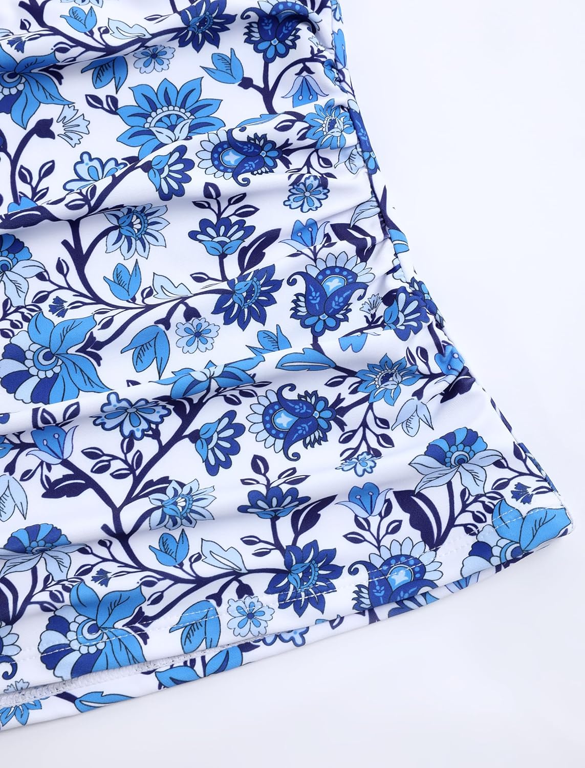 Womens V Neck Tankini Swimsuits Push Up Ruched Color Block Swim Top High Waisted Tummy Control Bathing Suits