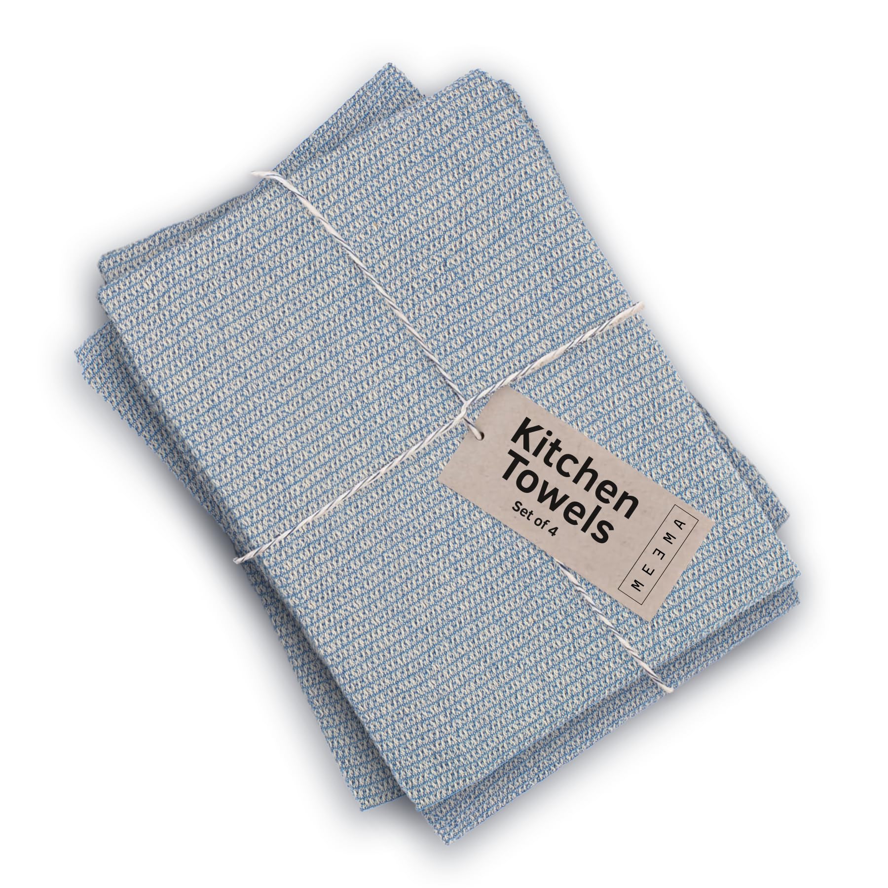 MEEMA Kitchen Towels and Dishcloths Sets of 4, Waffle - Blue, set of 4