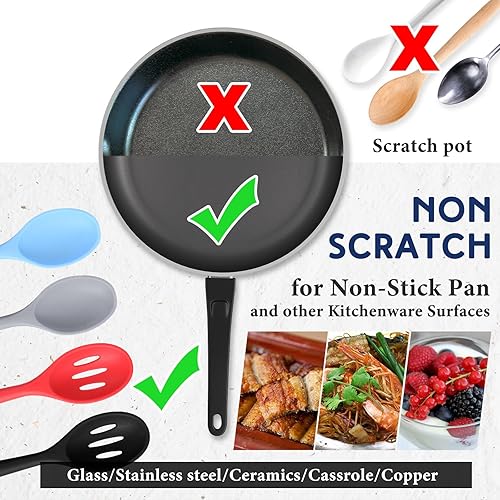 Miniatura 5 de Boao Juego de 4 cucharas de silicona para cocinar, cucharas de silicona antiadherentes para mezclar, cucharas ranuradas, grandes cucharas