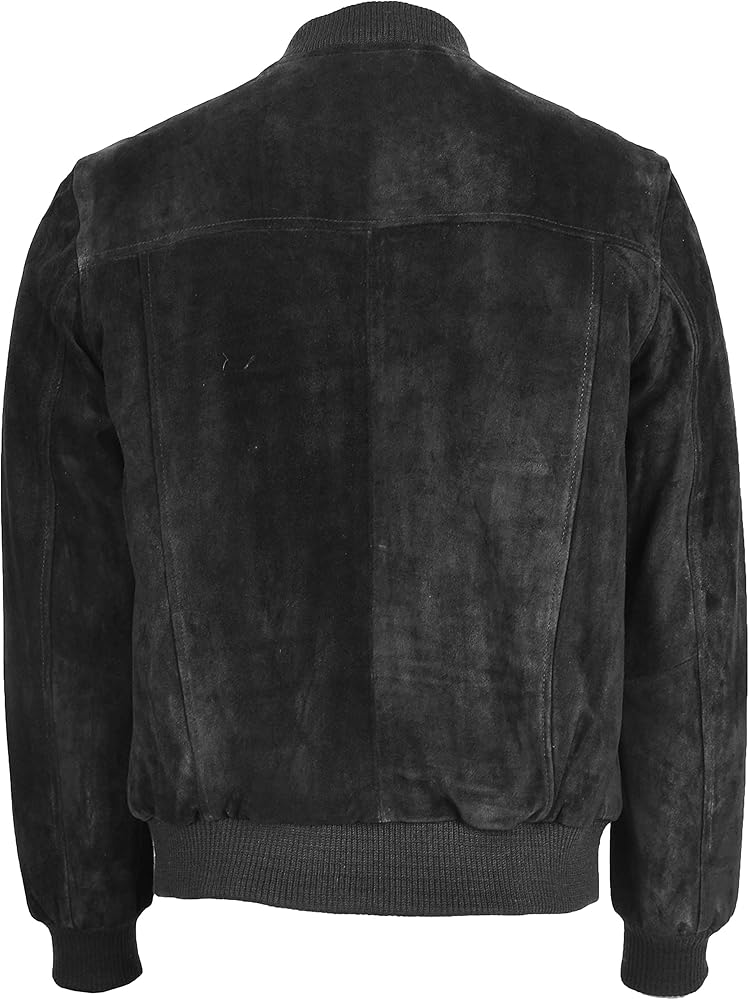 suède leather zip knit jacket black 2XL Infinity Leather Mens Black Soft Goat Suede MA-1 Varsity