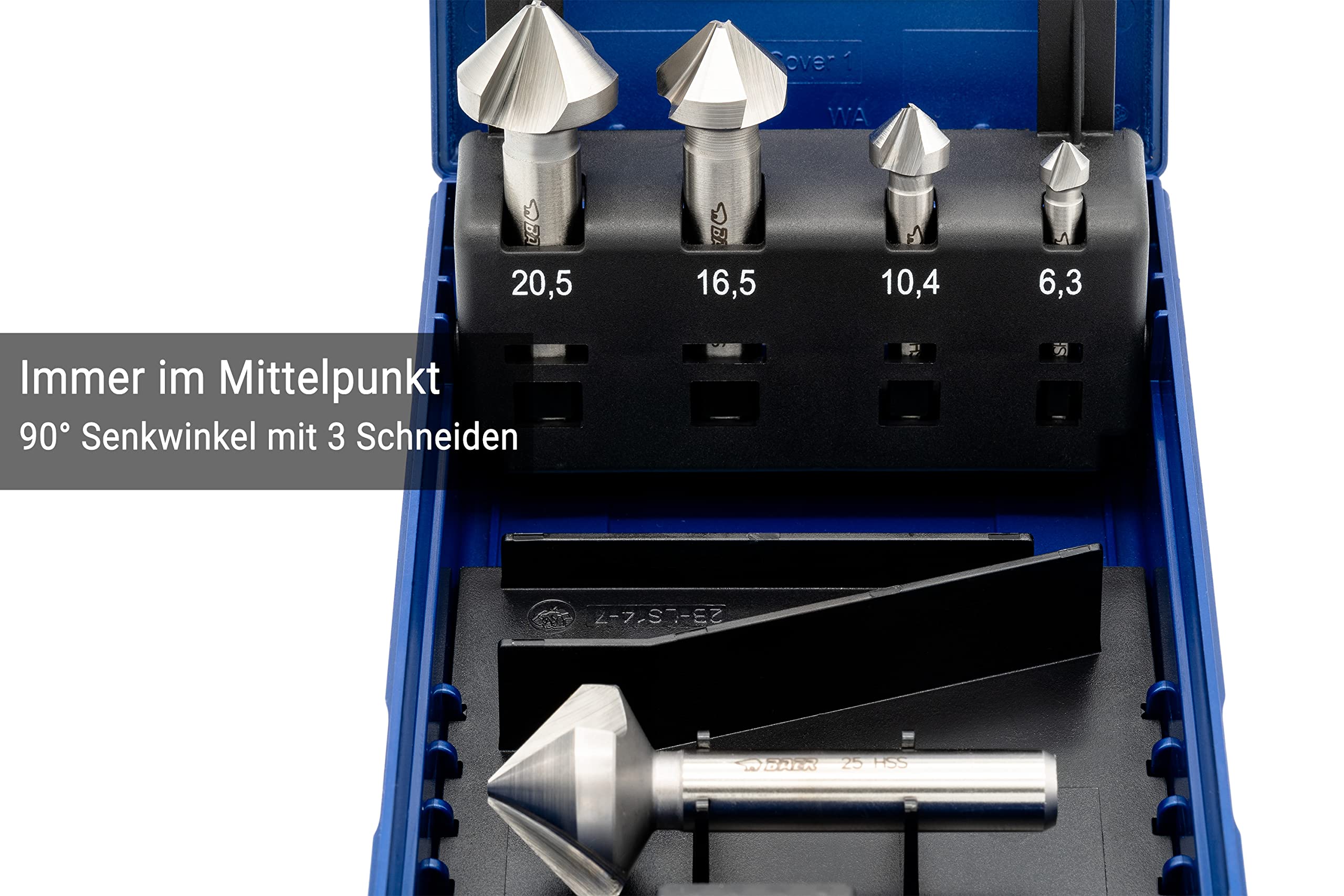 BAER HSSG - Set di svasatori conici a 90°, 6,3 – 25,0 mm, 5 pezzi, punte a svasatura, fresa, punte a testa svasata