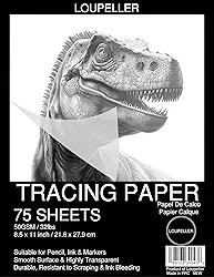 LOUPELLER Papel de rastreamento de 21,6 cm x 28 cm para desenho – 75 folhas de 14,5 kg / 50 g – Bloco de papel vegetal altamente transparente sem rugas – Funciona com caneta, lápis e marcador – para