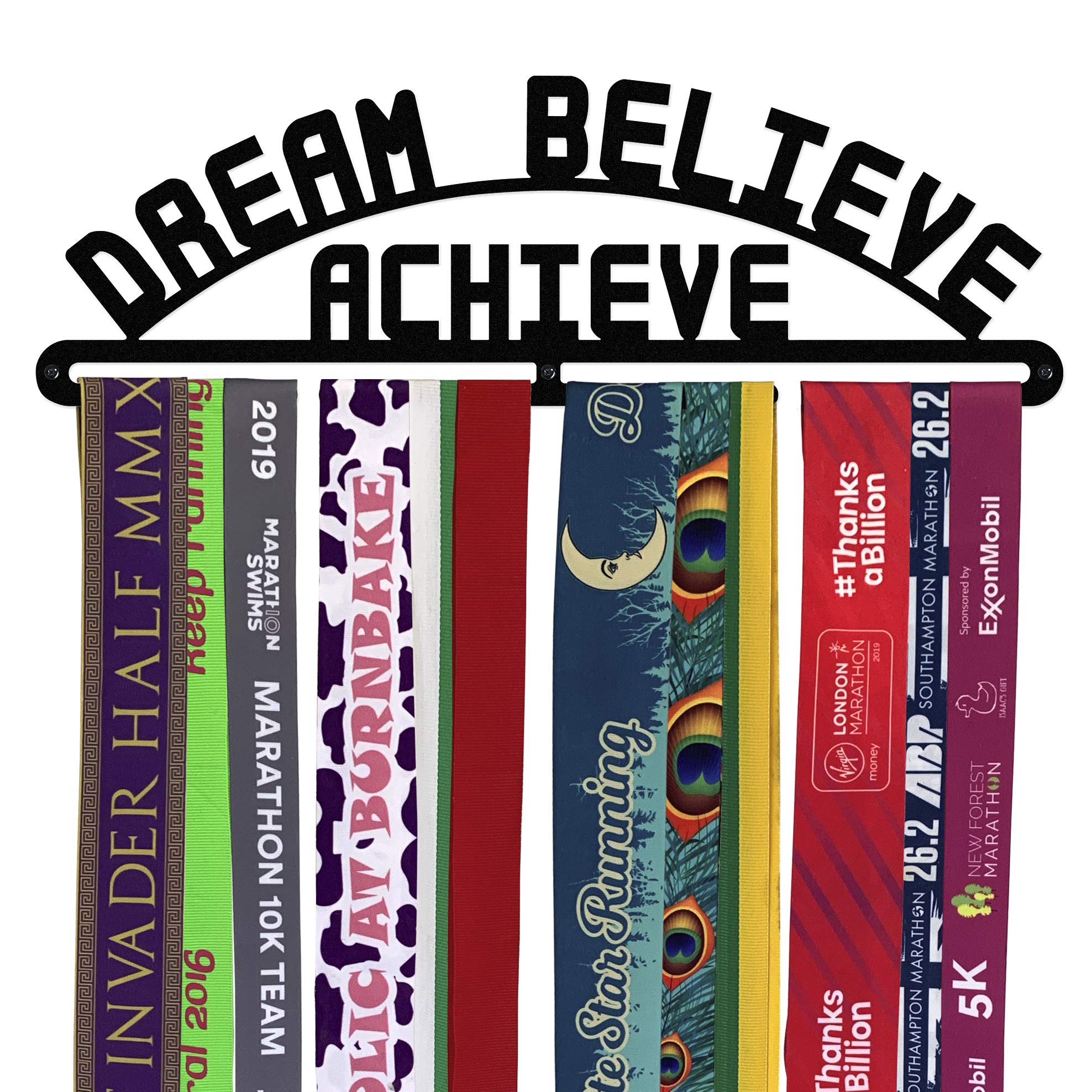 Medaillen-Aufhänger "Dream Believe Achieve", groß, Edelstahl, hergestellt in Großbritannien