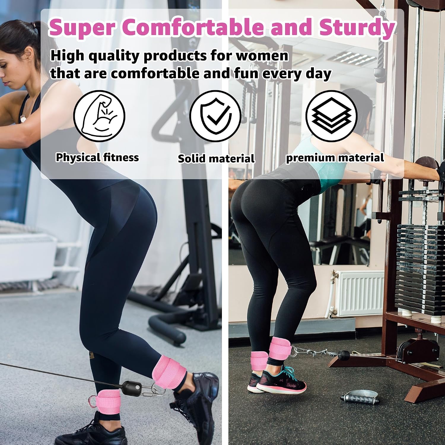 Fitness Ankle Straps for Cable Machine, Kickbacks Glute Workouts, Lower Body Exercises, Adjustable Leg Straps with Neoprene Padding Men Women