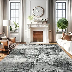 RUUGME Washable Abstract Rug 8X10: Living Room Large Vintage Area Rug Soft Indoor Low Pile Carpet for Bedroom, Dining Room Non-Slip Backing Stain Resistant Decor Machine Washable Mat 8X10 blackA