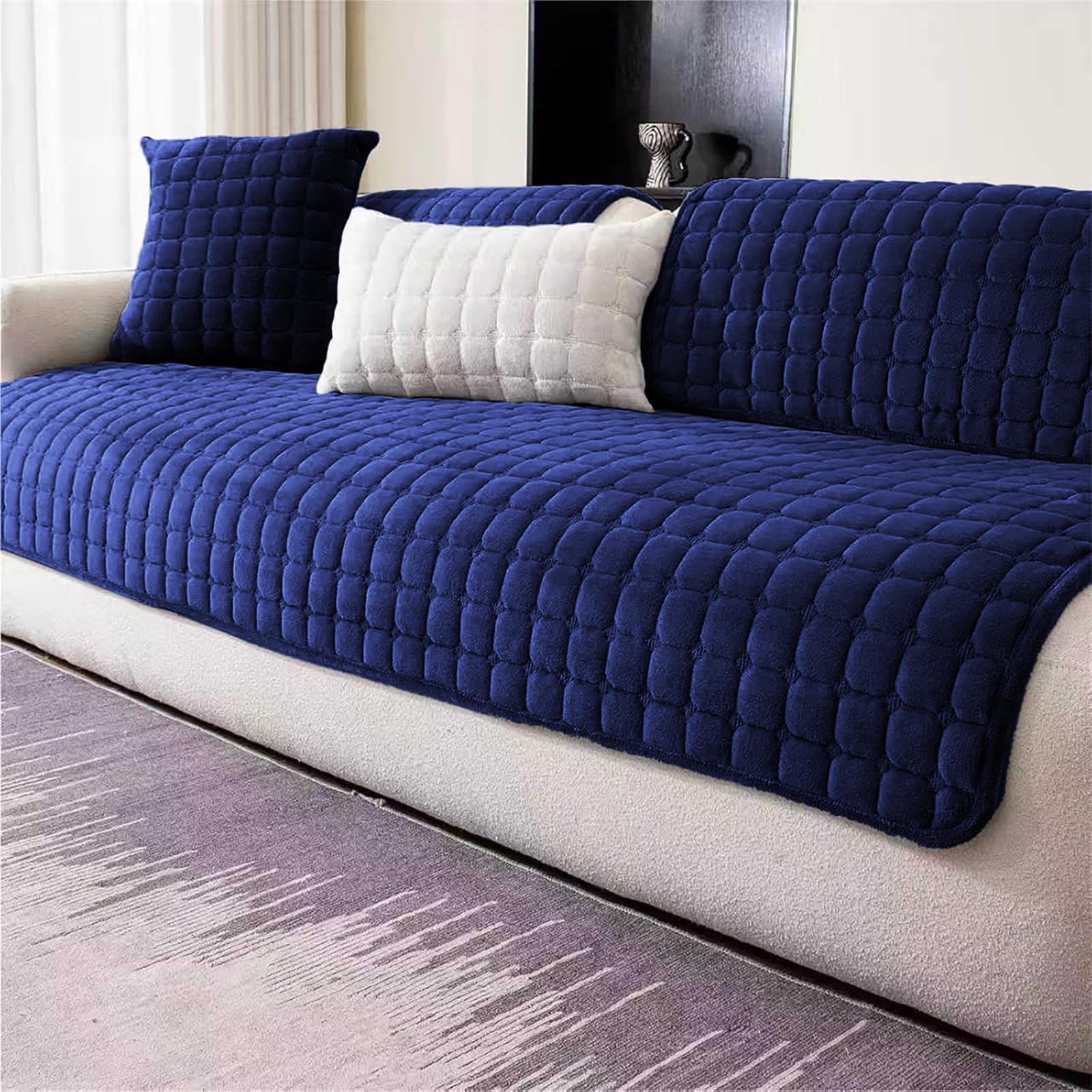 LINGKY Soft Flannel Sofa Covers Washable - Sofa Cushion Covers, Non-Slip Sofa Cover 1 2 3 Seater Couch Covers for Sectional Sofa, Sofa Slipcovers L Shape Furniture Protector (Dark Blue, 70x210cm) — image 1