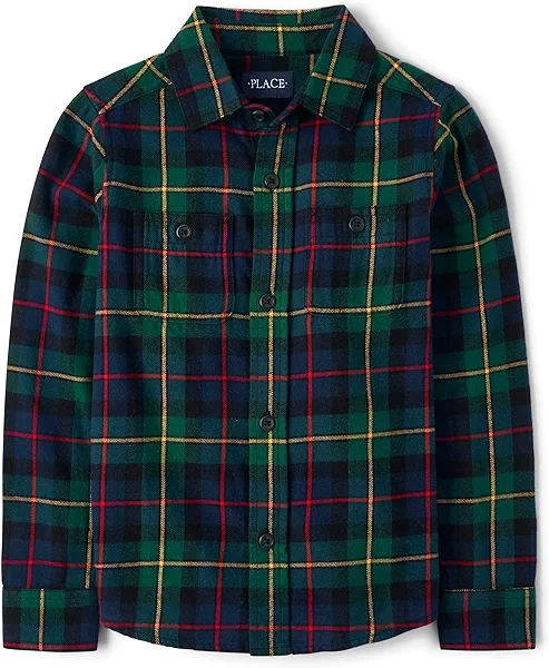 The Children's Place Boys Long Sleeve Plaid Flannel Button Up Shirt