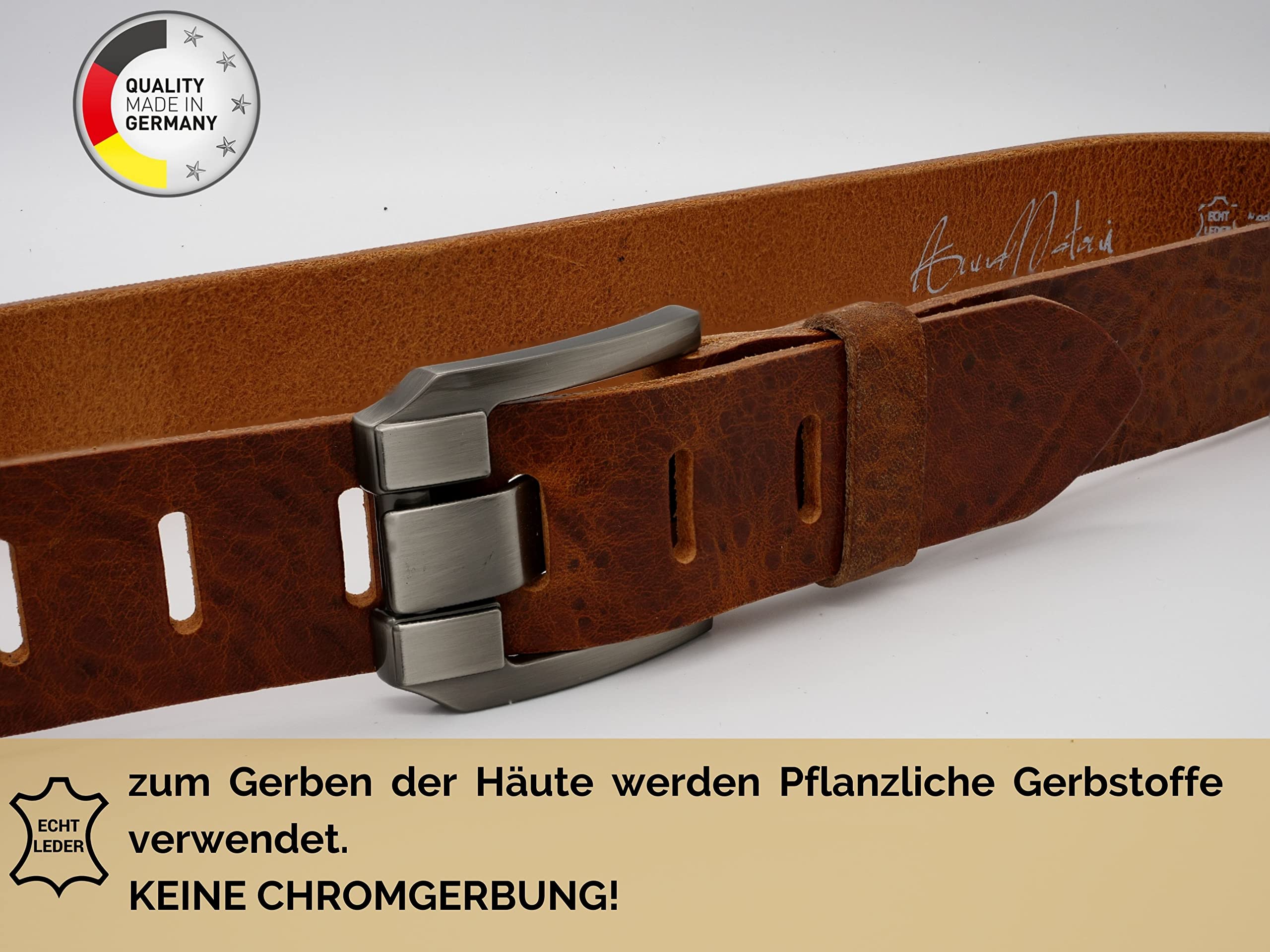 AnnaMatoni Herren Gürtel Leder 4cm breit Ledergürtel Pflanzlich gegerbtes Leder 3,5mm Stark echt Leder Made in Germany Gürtel Herren Leder