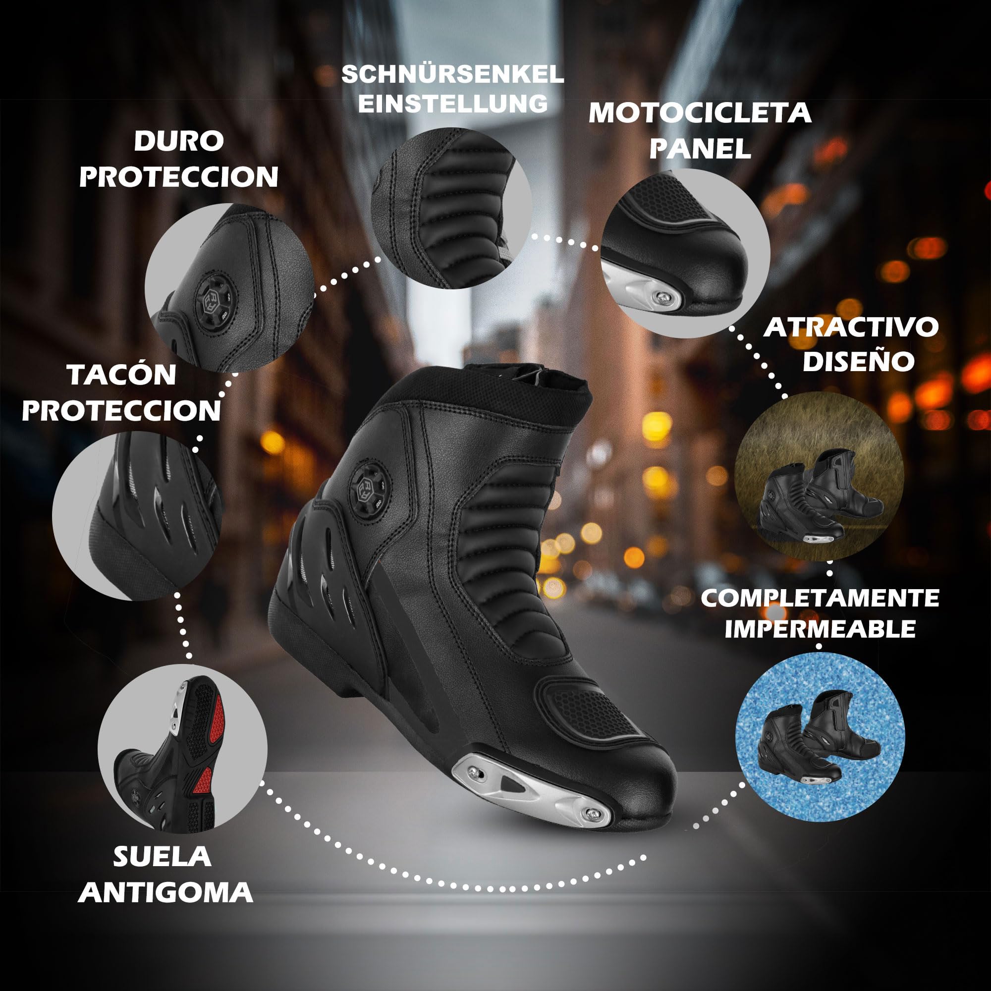 Herren-Motorradschuhe aus Leder rutschfeste Schutzstiefel mit Knöchelstütze wasserdichte Motorrad-Rennstiefel