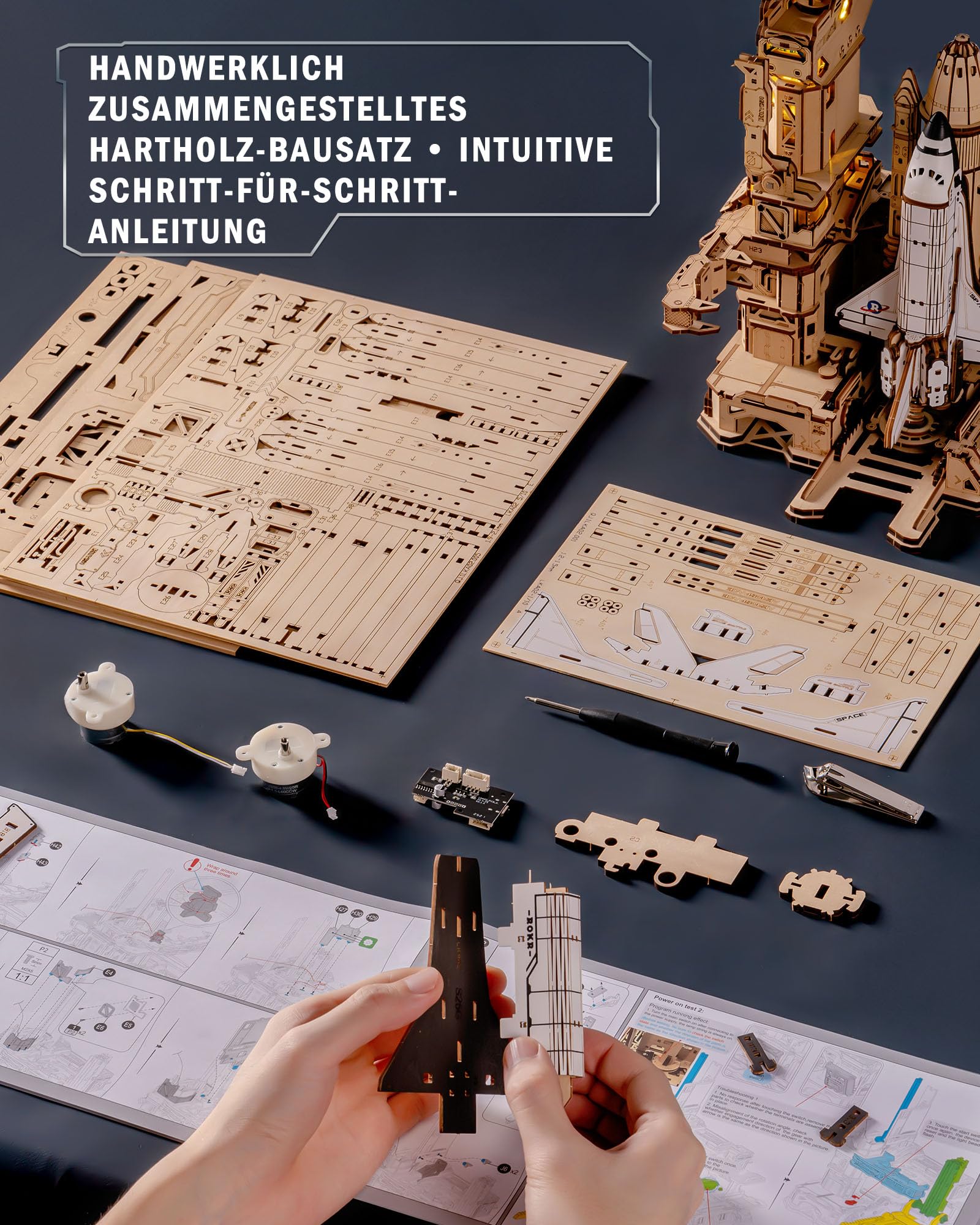 ROKR 3D Puzzle Holz Raumfähre, 3D Holzpuzzle Erwachsene Holzmodelle Bausätze, Geschenke für Weltraum-Enthusiasten, Space Shuttle, LKA02