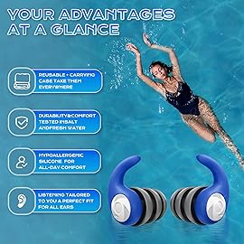 Waterproof Swimming Ear Plugs for Adults - 3 Pairs of Reusable Soft Silicone Swim Earplugs,Perfect for Surfing, Diving,Pool,Showering and Other Water Sports - Keep Water Out and Ear Protection