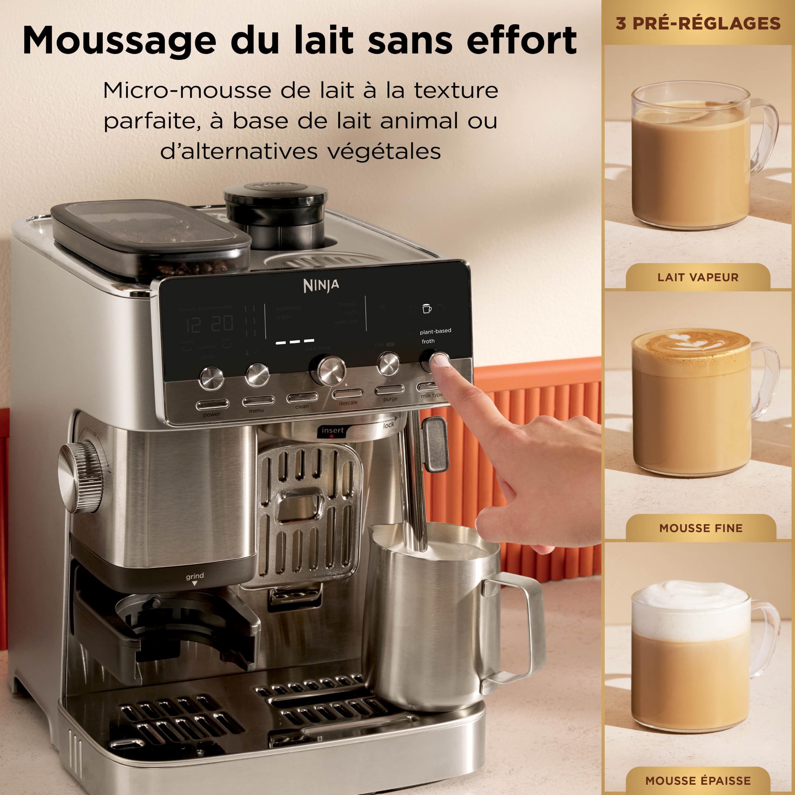 Ninja Luxe Café Mini 2-en-1, Machine à café filtre et expresso avec broyeur à grains intégré et mousseur automatique ES351EU