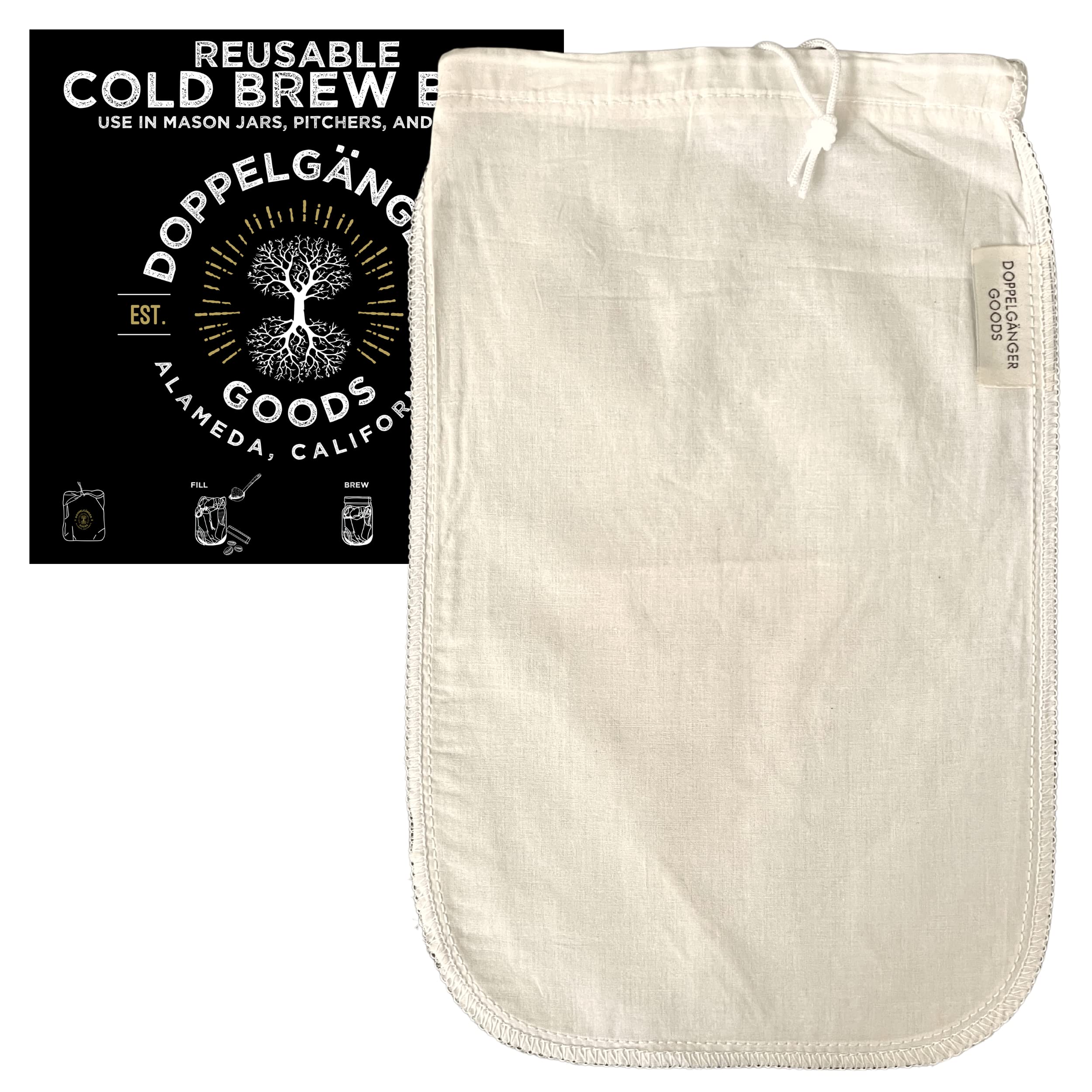 Medium Organic Cotton Reusable Cold Brew Coffee Bag