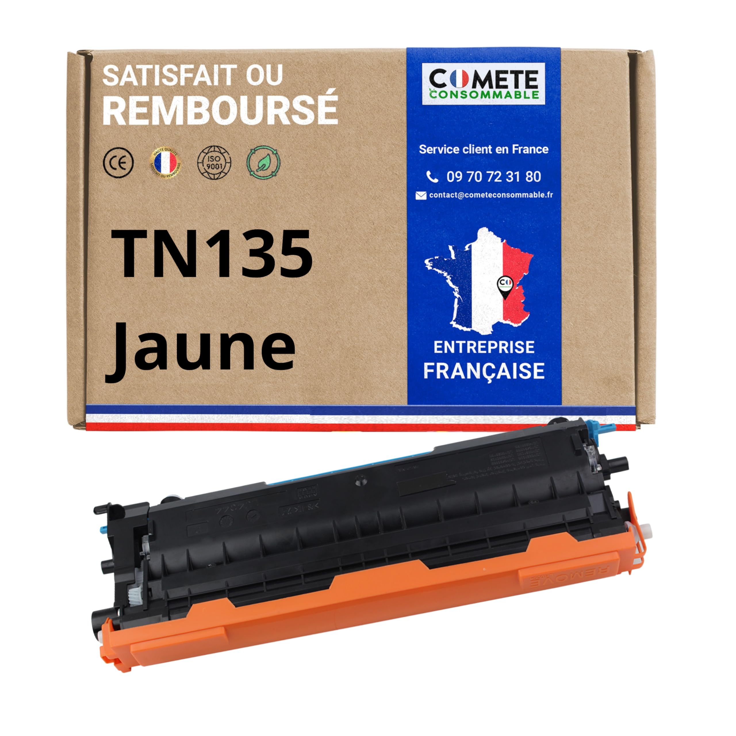COMETE, Marque Française - TN135 - 1 Cartouche de Toner Compatible avec Brother TN135 (ou TN130) - pour Brother DCP 9040 9042 9045 9440 9840/HL 4040 4050 4070/MFC 9440 9450 9840 (1 Jaune)
