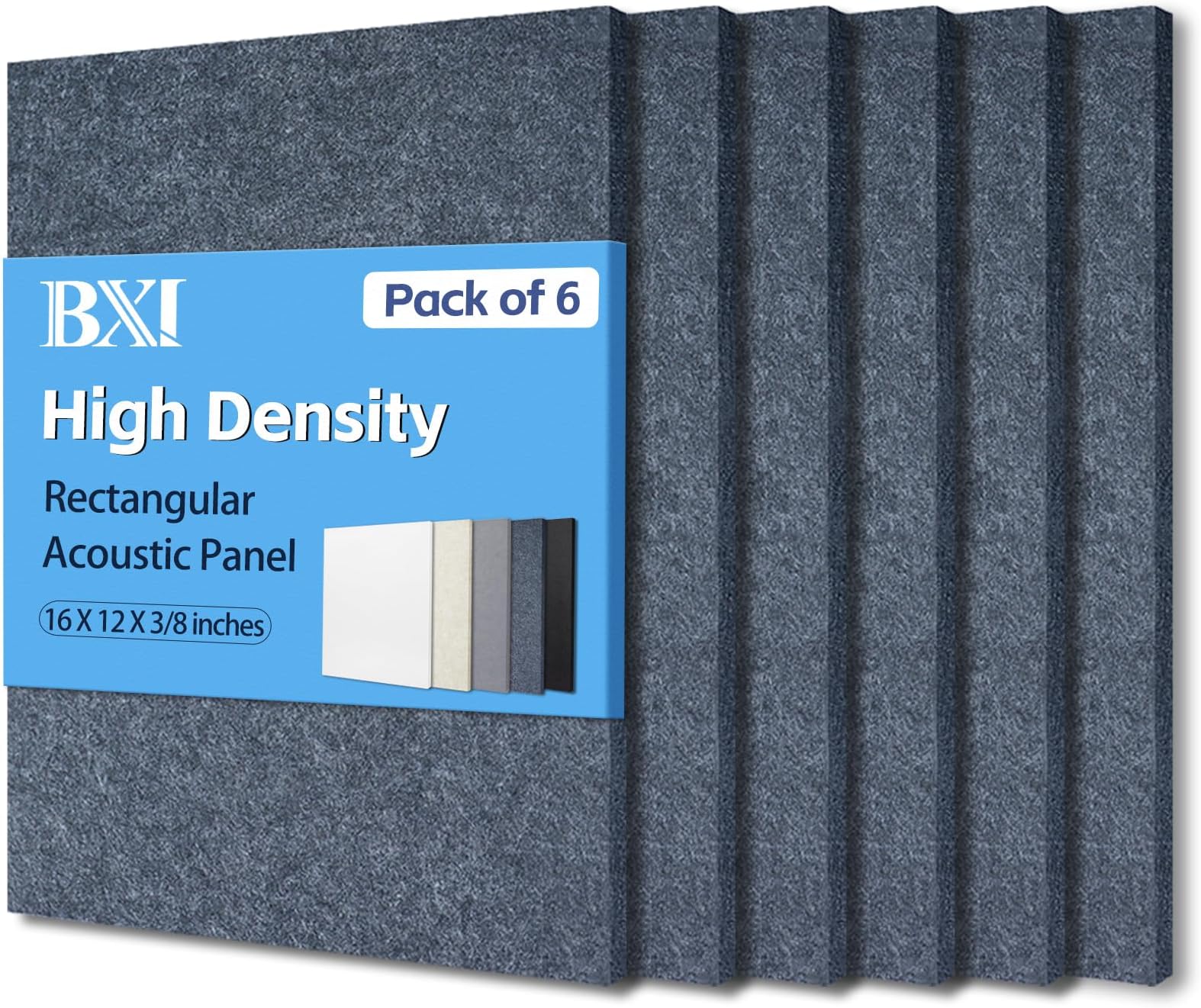 BXIサウンドAbsorber – Acoustic吸収パネル – ポリエステル繊維 – 3色 – 16 " x 16 " x 3 / 8 " – 6パック グレイ