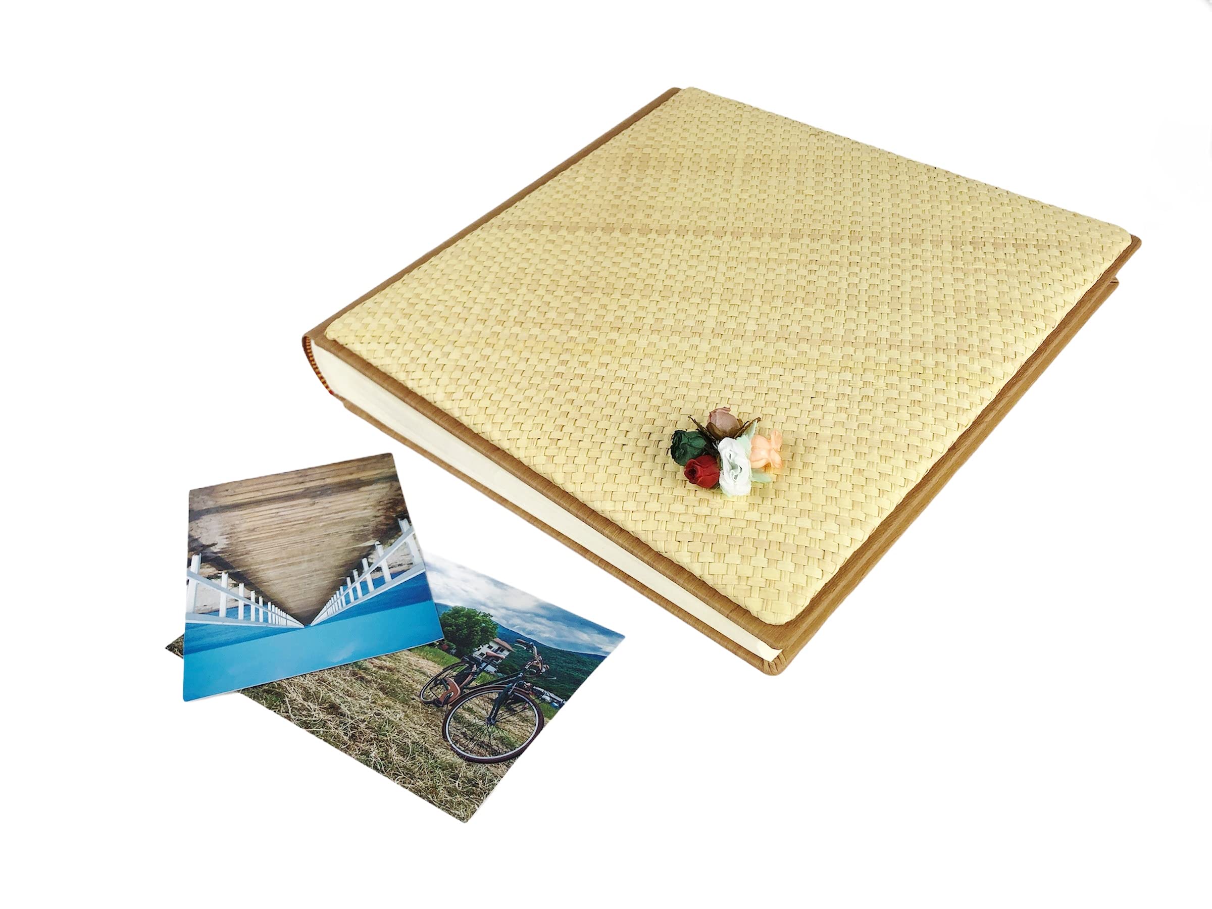 TriVin Art Álbum de fotos artesanal fabricado en Italia de piel sintética de alta calidad y panel de canasta de varios colores. (30 x 30 cm, 40 hojas de marfil) apto para cualquier evento (miel,