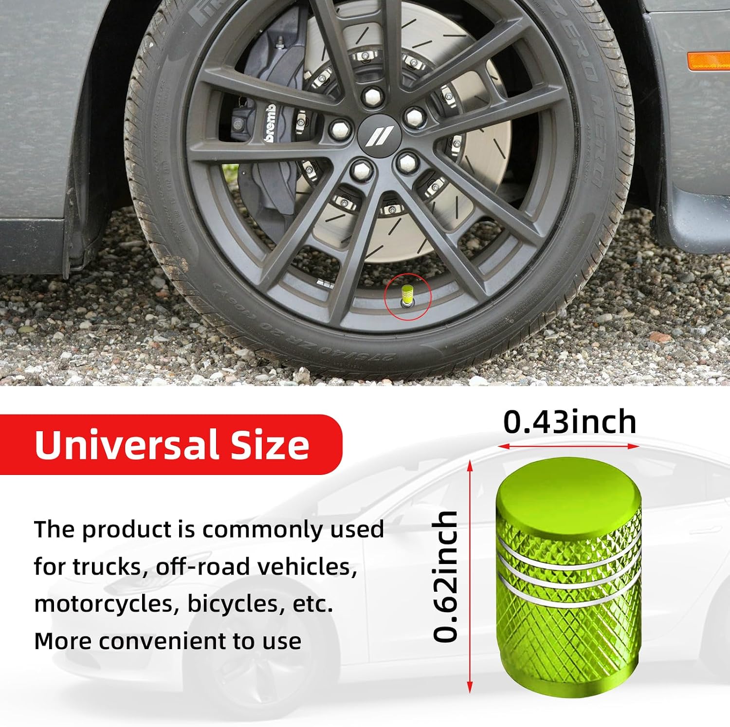 Ziciner 4 PCS Tire Valve Stem Cap Cover, Dustproof Valve Cover with Rubber Ring, Corrosion Resistant Leak-Proof Aluminum Alloy Wheel Valve Covers for Car, Truck, Motorcycle, Bike (Pure Green)