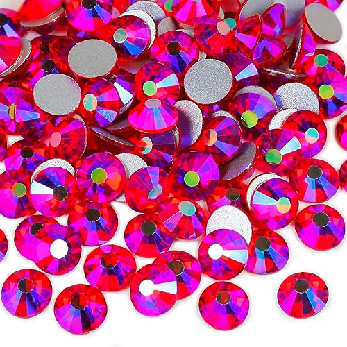 Vista 152 de Genie Crystal ss34 Red Glass Rhinestones 288 Pcs, 7.0 mm Big Light Siam Flatback Rhinestone, Diamond Cut Gems for Crafts, Face Mask, Makeup