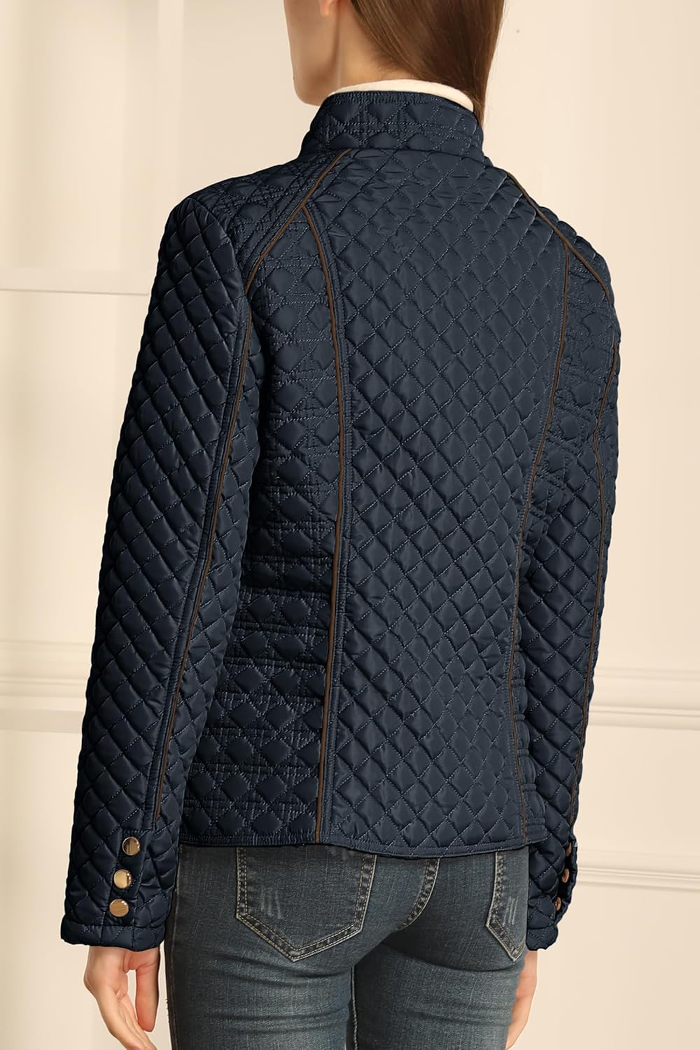 Bellivera Women's Stand Collar Lightweight Quilted Puffer Jacket Padded Zip Coat for Spring and Winter - Image 3