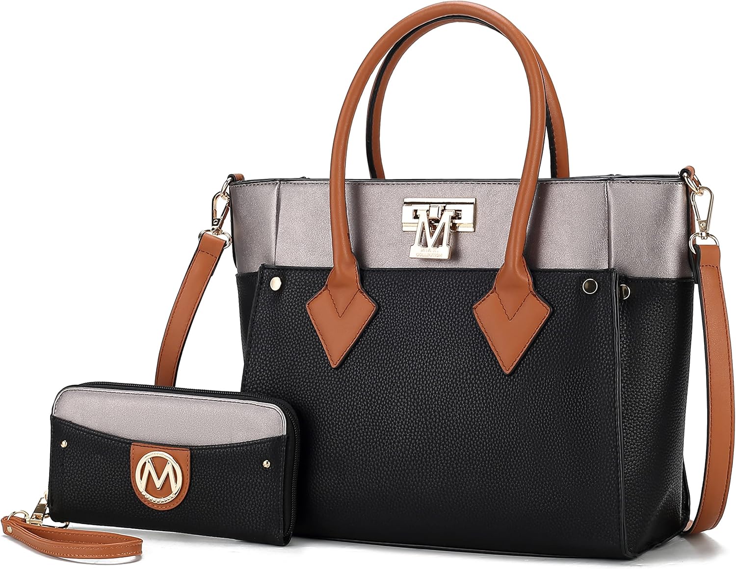 MKF Collection Designer Tote Bag for Women, Vegan Leather a Color-Block Fashion Handbag Purse with Wristlet Wallet