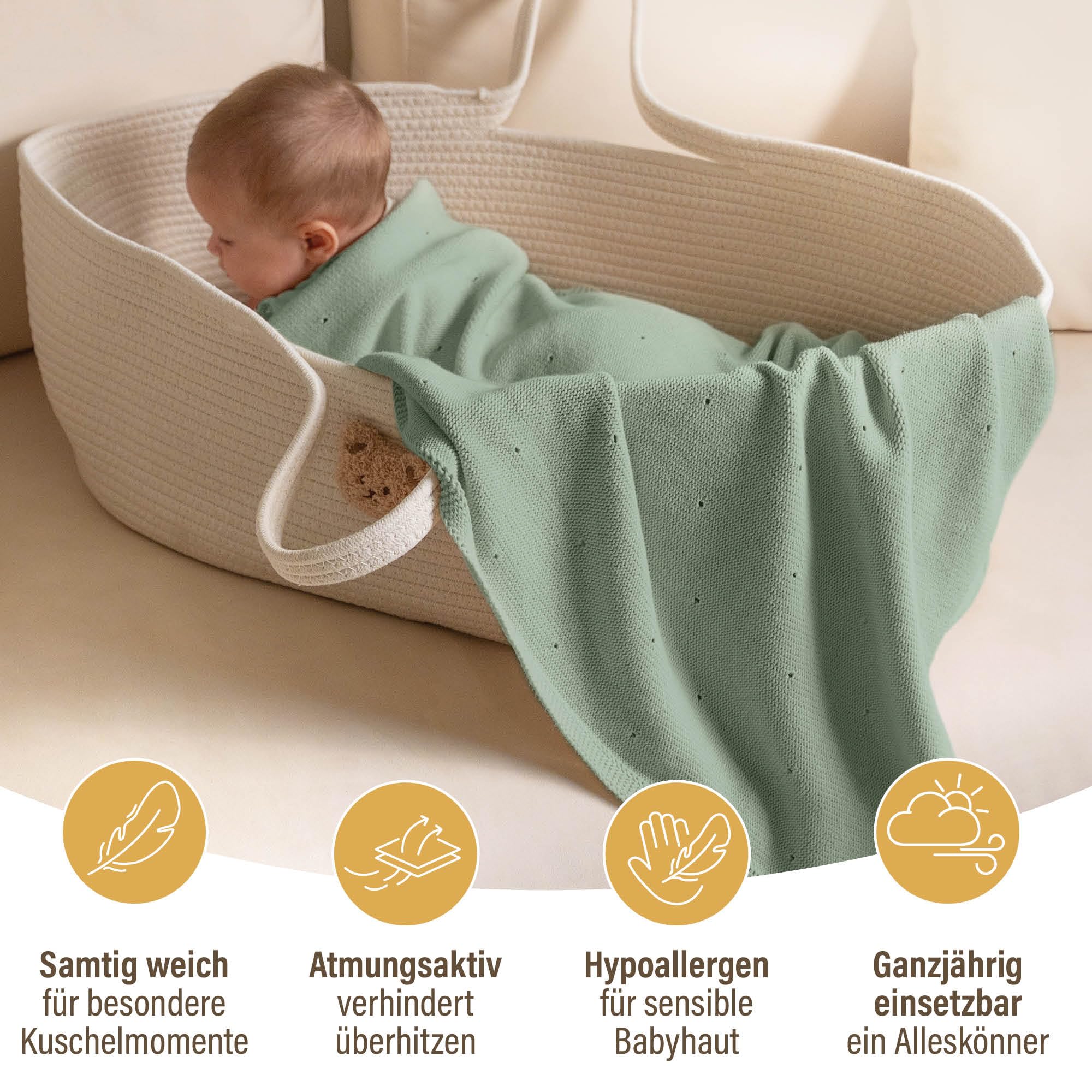Merle Toys Manta para bebé de algodón 100% orgánico, con certificación GOTS & Oeko-Tex, manta para recién nacidos, manta para bebé, manta de algodón orgánico, color verde