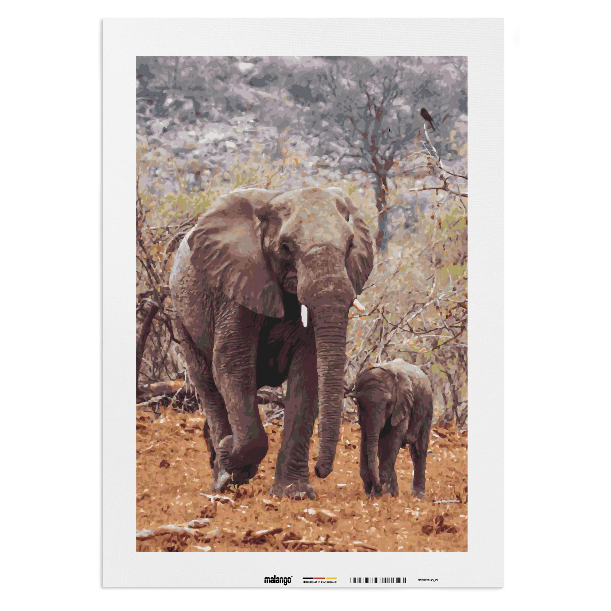 Malen nach Zahlen Erwachsene - Elefanten Mutter mit Kind 120 x 80 cm groß XXL Premium-Malset ohne Rahmen, Hergestellt in unserer Produktion in Deutschland, Kreative