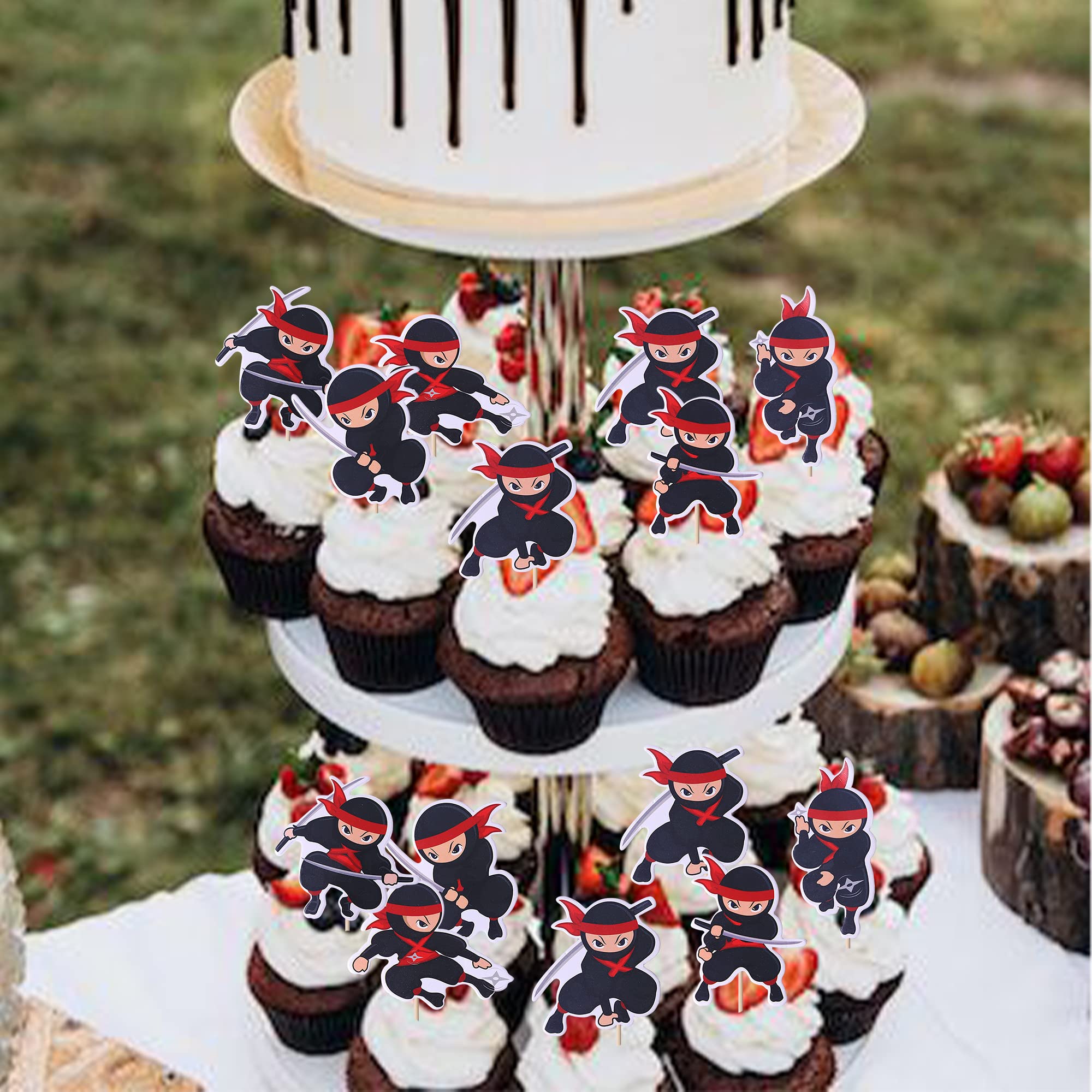 36 Pack Ninja Cupcake Toppers Assembled Martial Arts Karate Kung Fu Warriors Cupcake Picks Decorations For Ninja Theme Baby Shower Kids Birthday Party Supplies