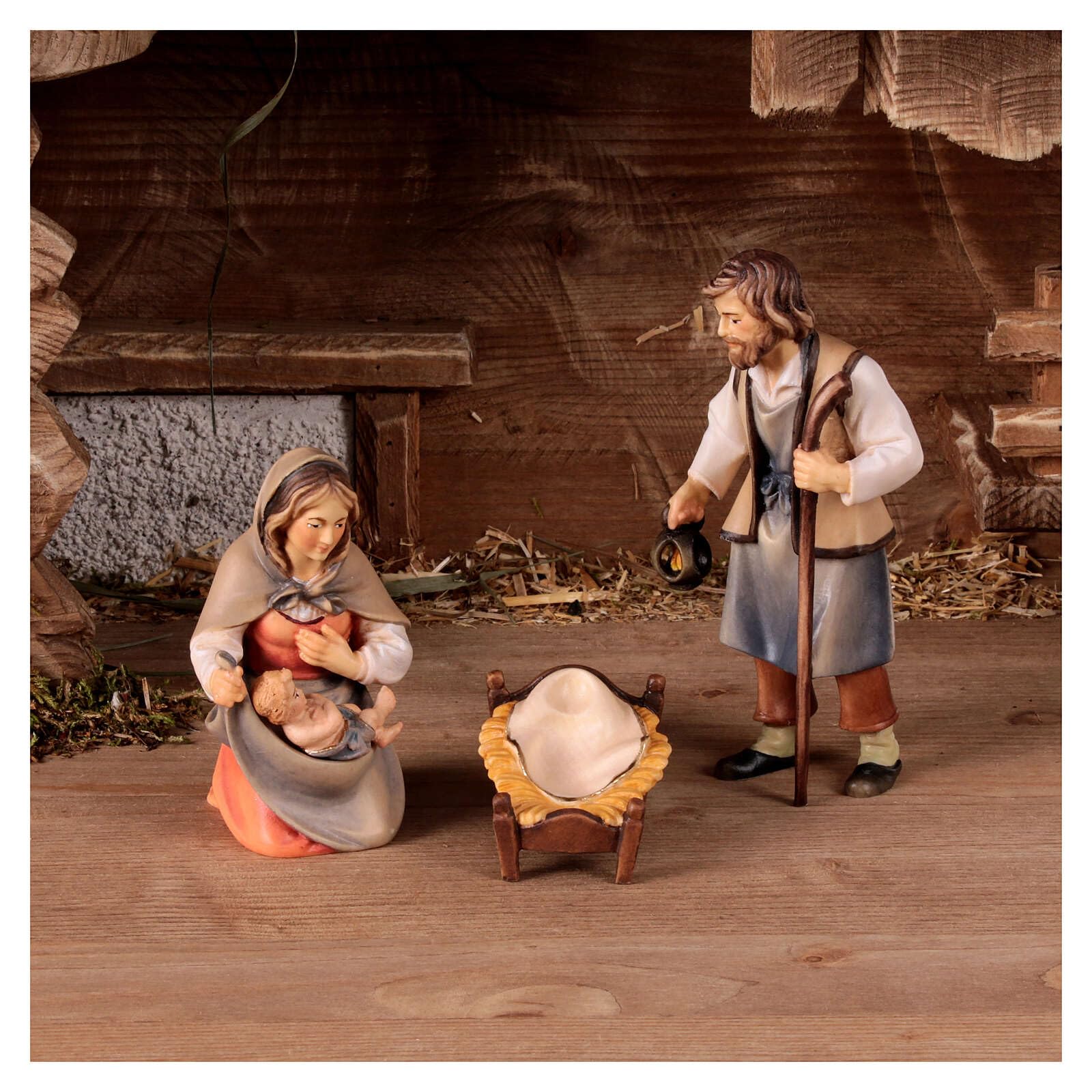 Holyart Presepe Val Gardena: Presepe nella stalla mod. Original Pastore legno dipinto in Val Gardena 12 cm - 14 pz