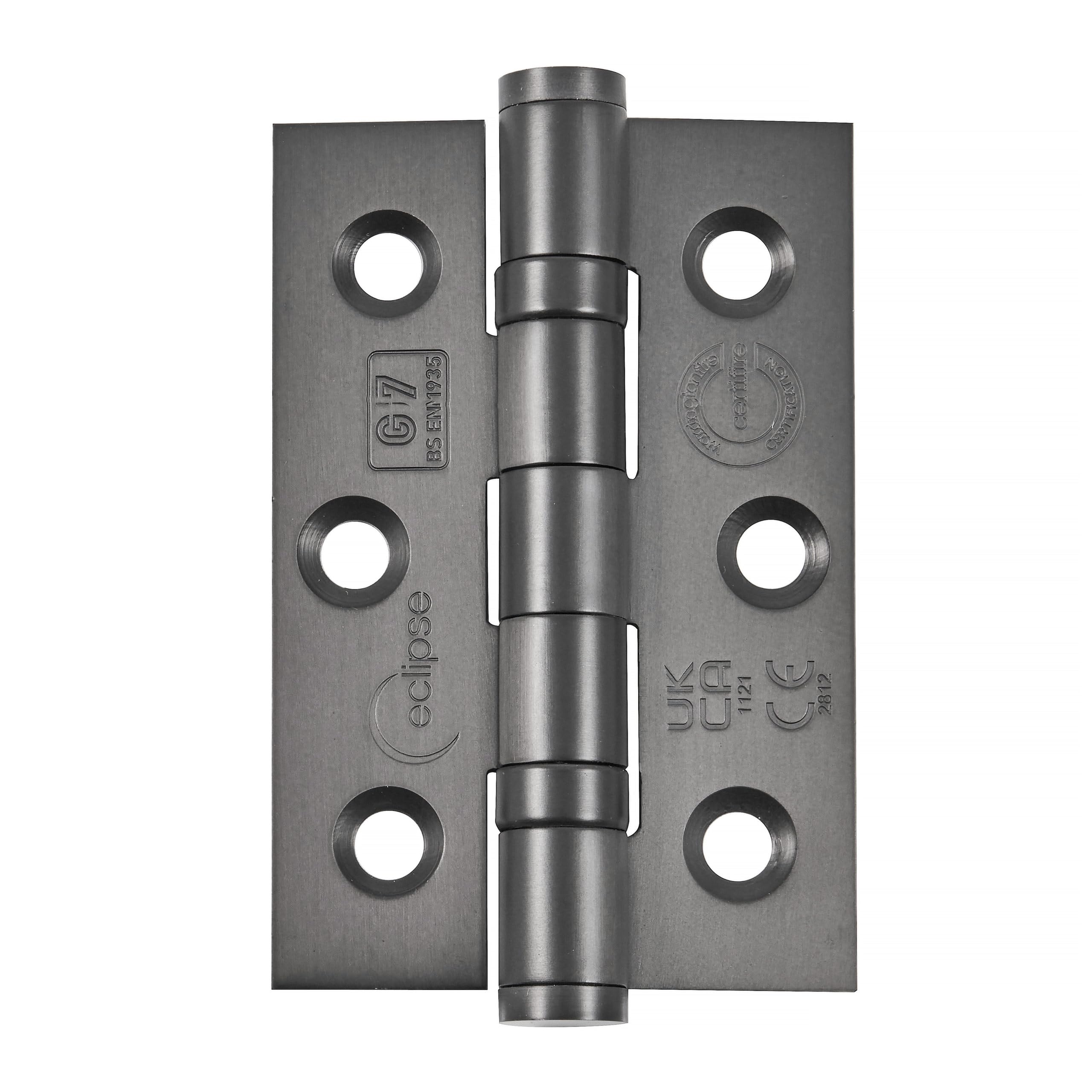 Eclipse Steel Ball Bearing Door Hinges, 3 Inch 75mm, Grade 7 Fire Rated, One Pair & Screws (Dark Bronze)