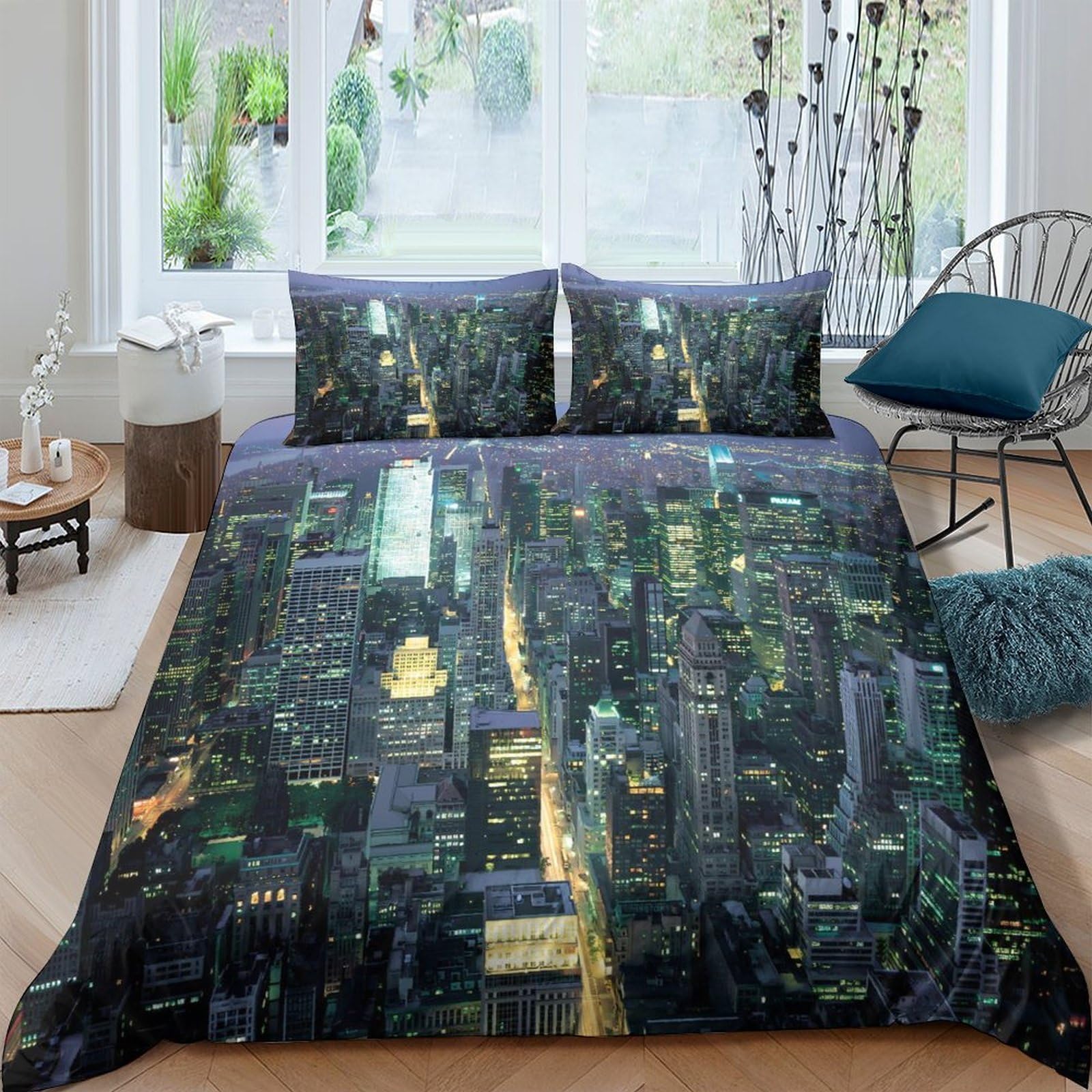 Ctjqhvkz Style-3 3D Printed City Nightscape Fitted Sheet Microfiber Soft Urban Skyline Mattress Cover Bedroom Decor Anti-Slip Washable Single（135X200cm）