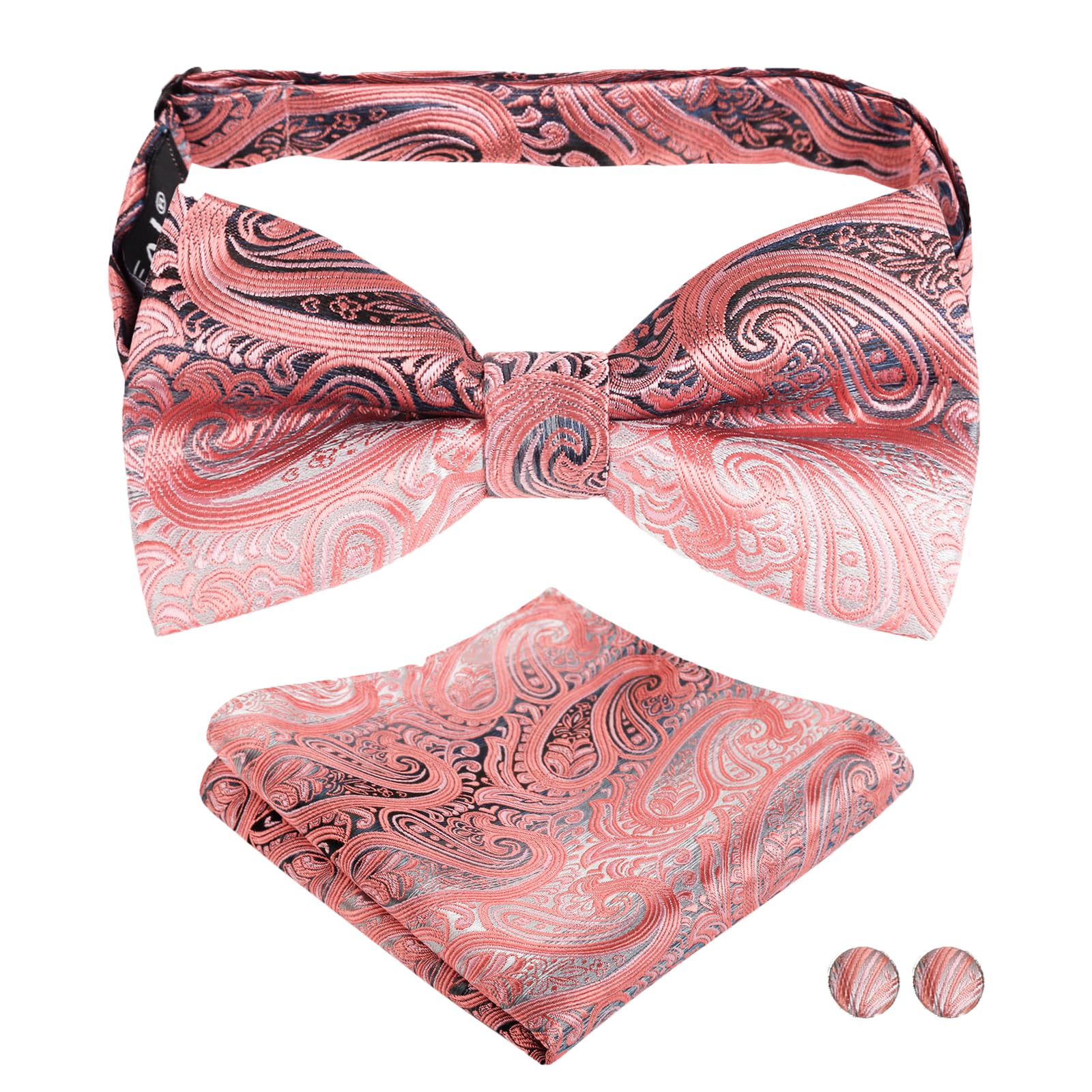 Alizeal Mens Paisley Bow Tie, Pocket Square, Cufflinks Set