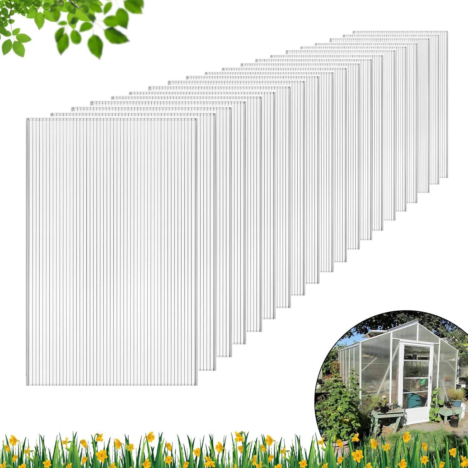 DGSL 6 Pcs Polycarbonate Greenhouse Panels, 4' x 2' x 0.16'' Twin-Wall Panels, Polycarbonate Sheet for All Weather Outdoor Garden and Greenhouse Covering 6 4'H x 2'W x 0.16''T